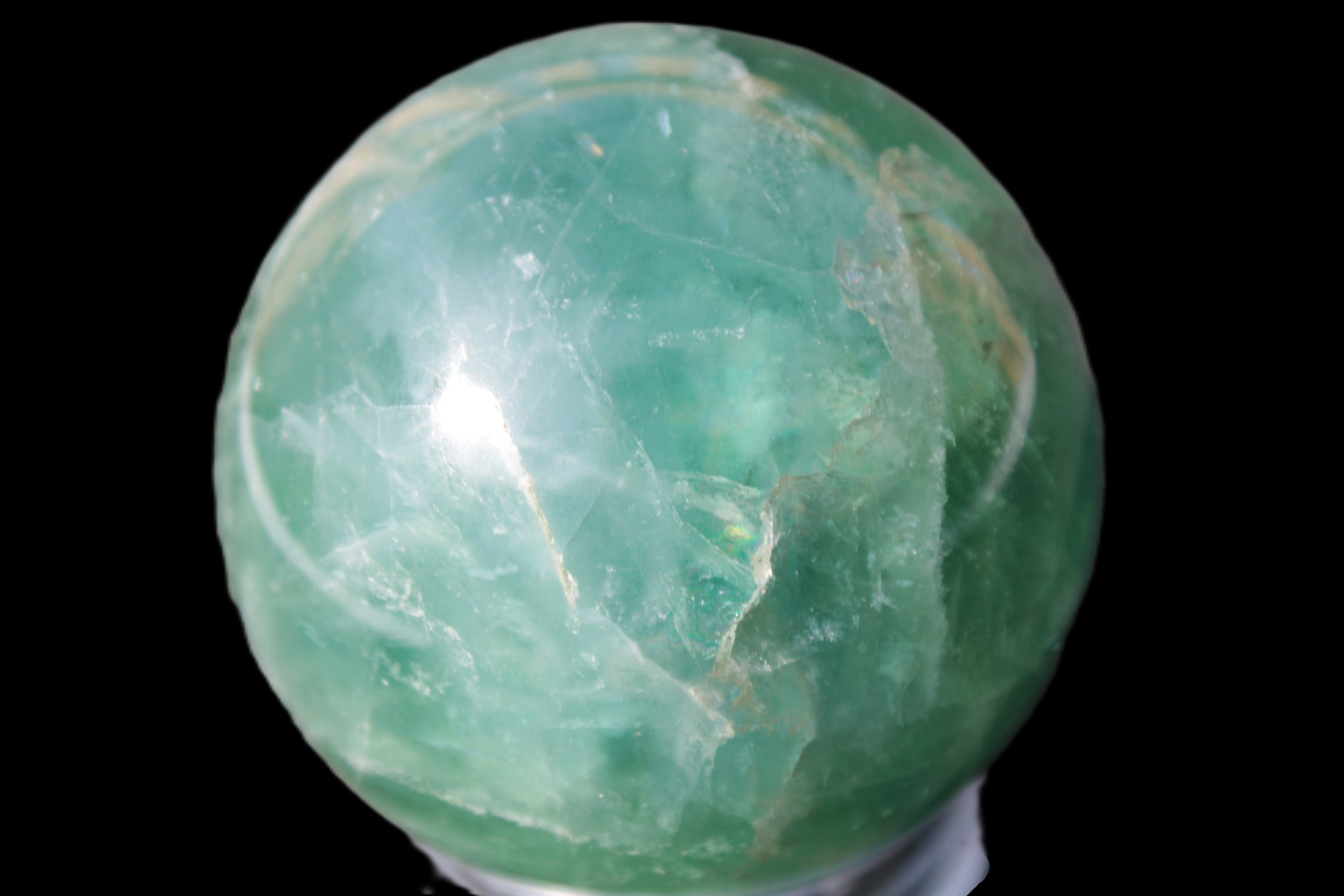 Green Fluorite sphere 427g in sunshine Rocks and Things