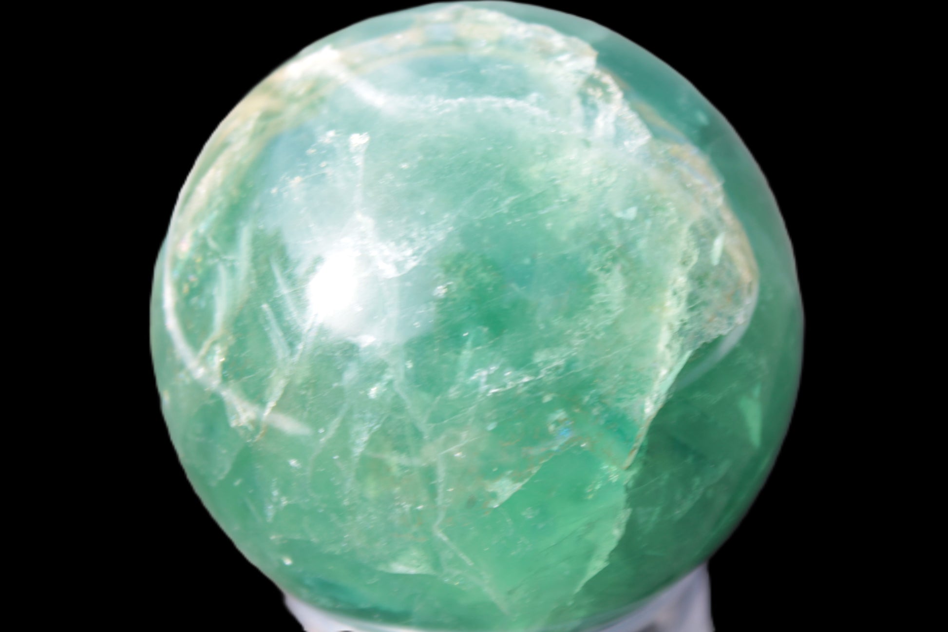 Green Fluorite sphere 427g in sunshine Rocks and Things