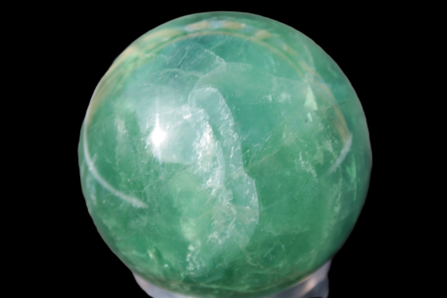 Green Fluorite sphere 427g in sunshine Rocks and Things