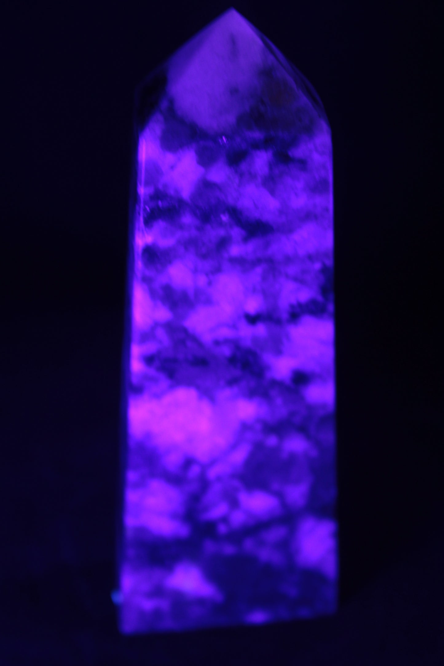 Plum Blossom Tourmaline Quartz obelisk 237g UV light