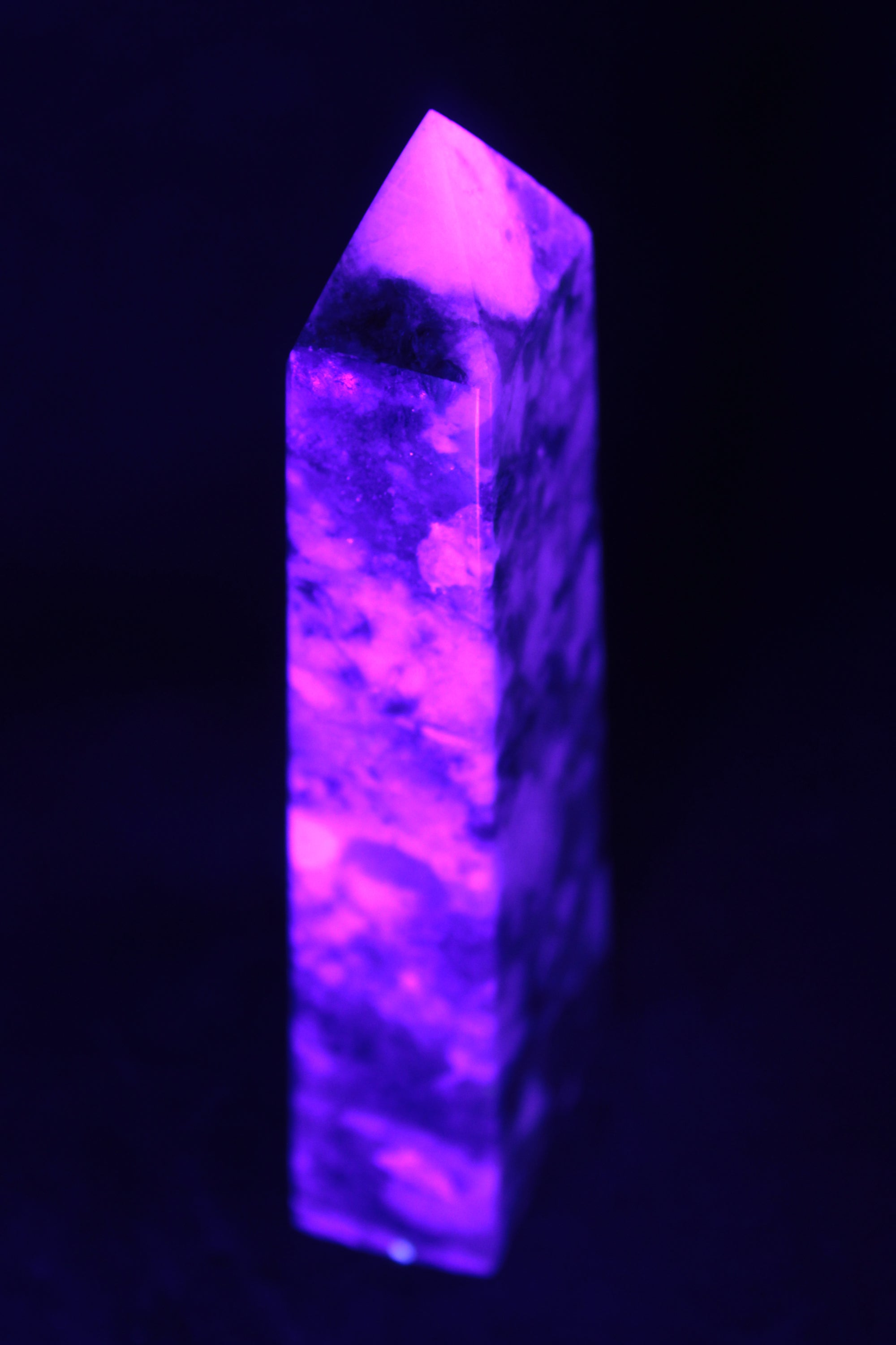 Plum Blossom Tourmaline Quartz obelisk 237g UV lightnd Things