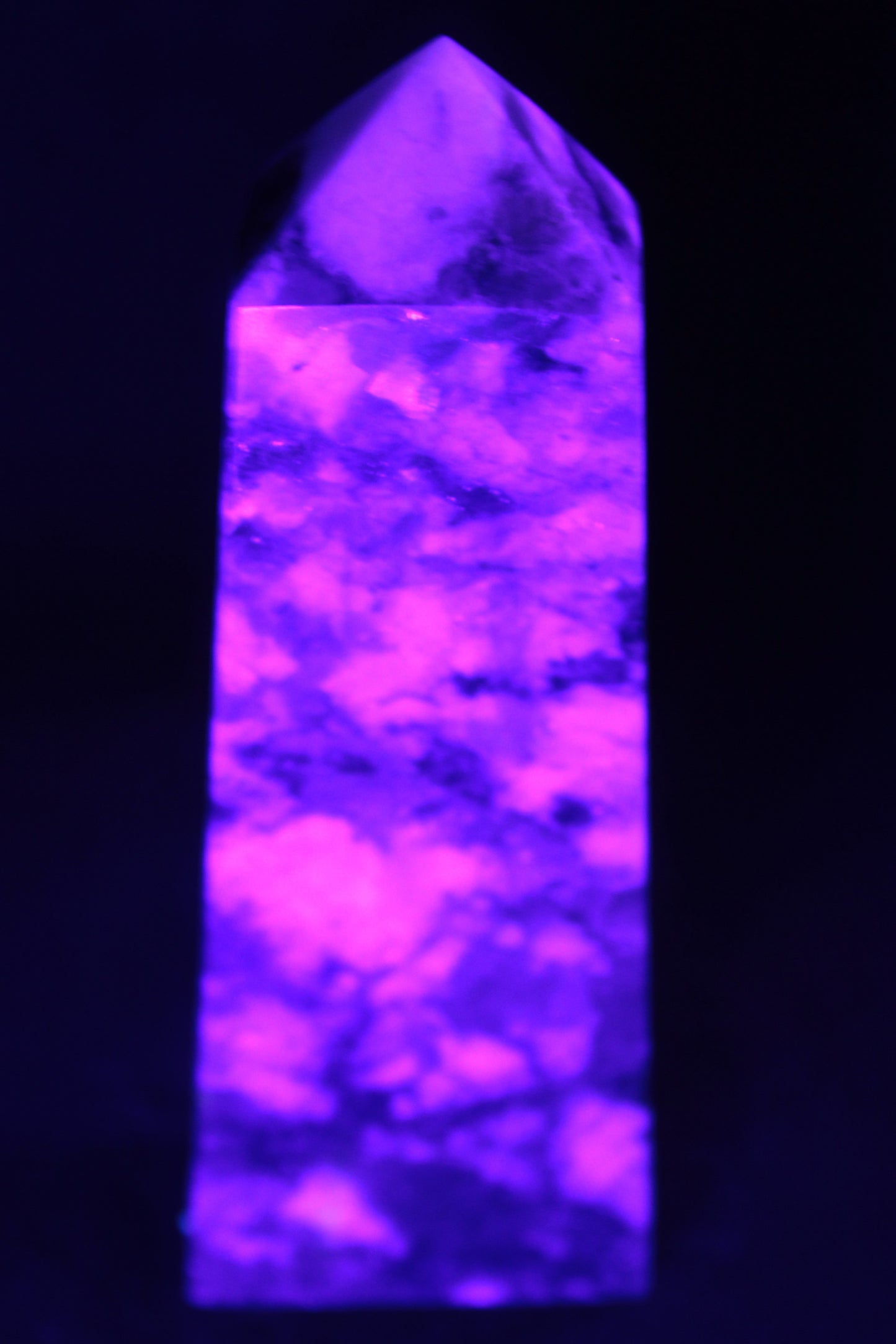 Plum Blossom Tourmaline Quartz obelisk 237g UV light