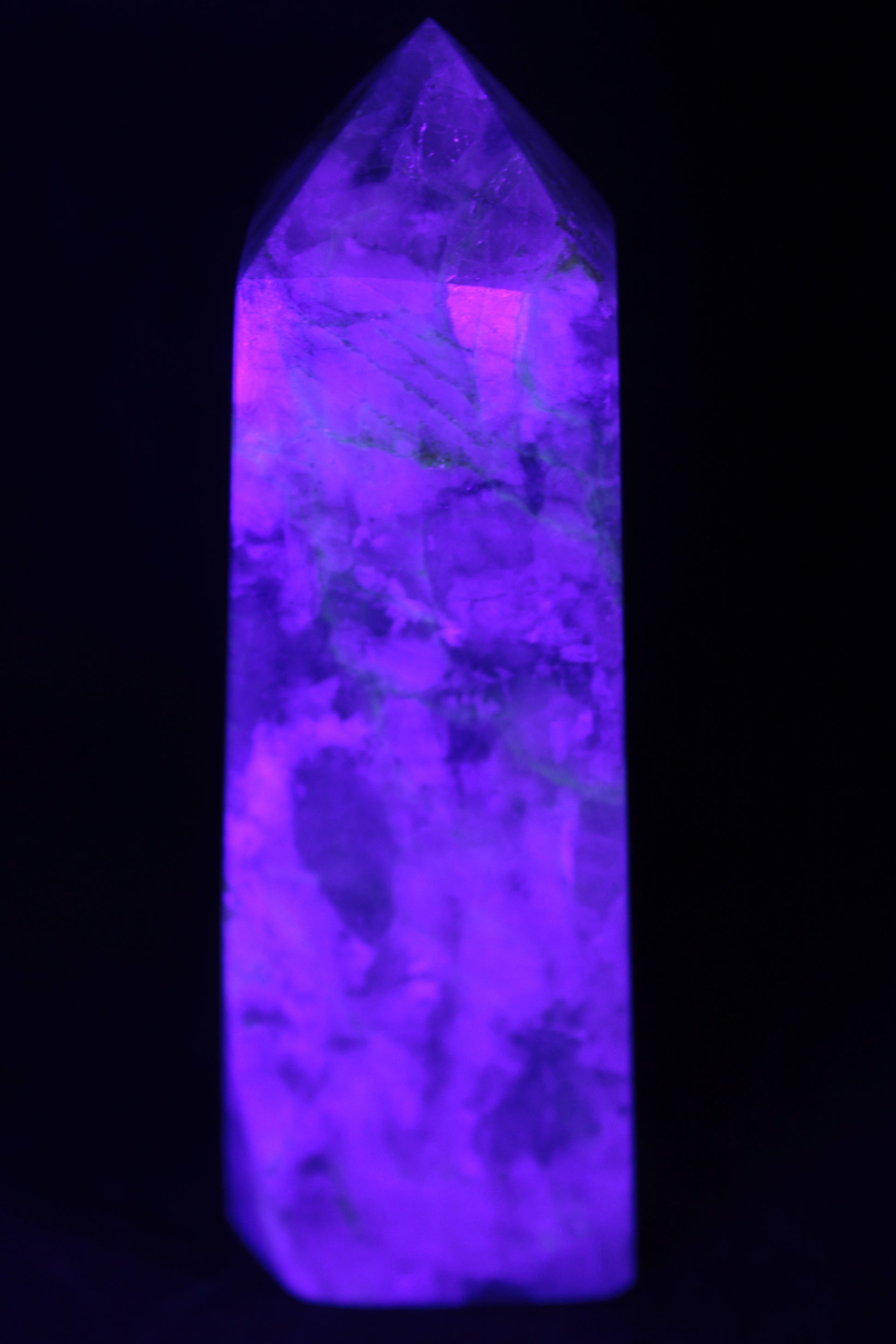 Plum Blossom Tourmaline Quartz obelisk 237g UV light