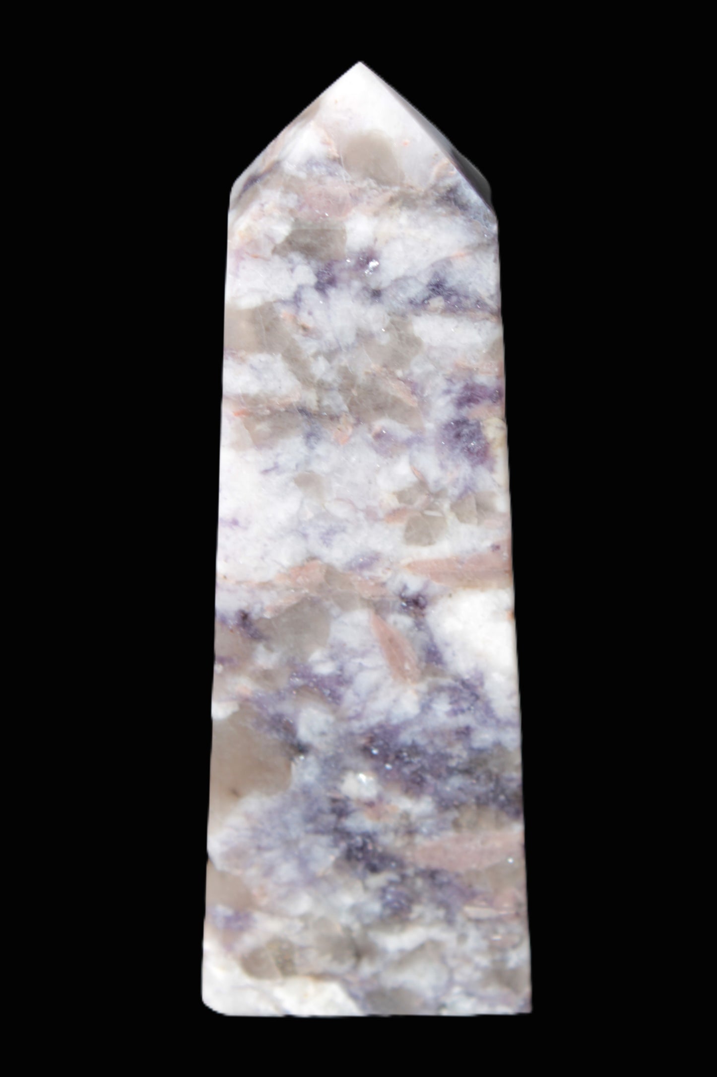 Plum Blossom Tourmaline Quartz obelisk 237g Rocks and Things