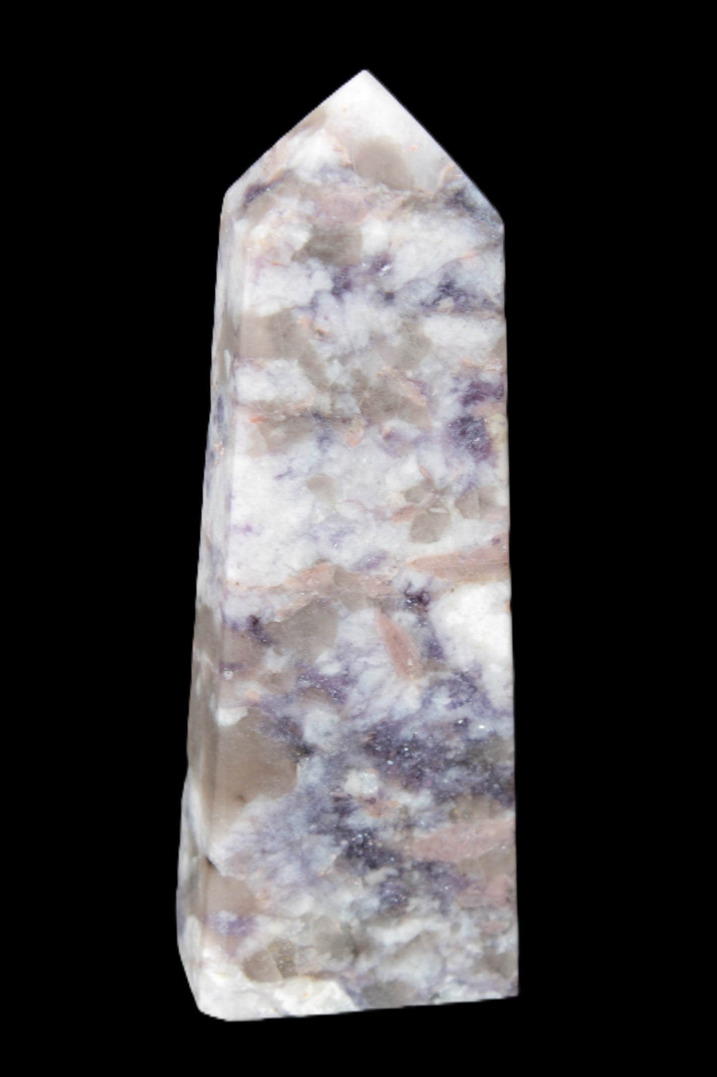 Plum Blossom Tourmaline Quartz obelisk 237g Rocks and Things