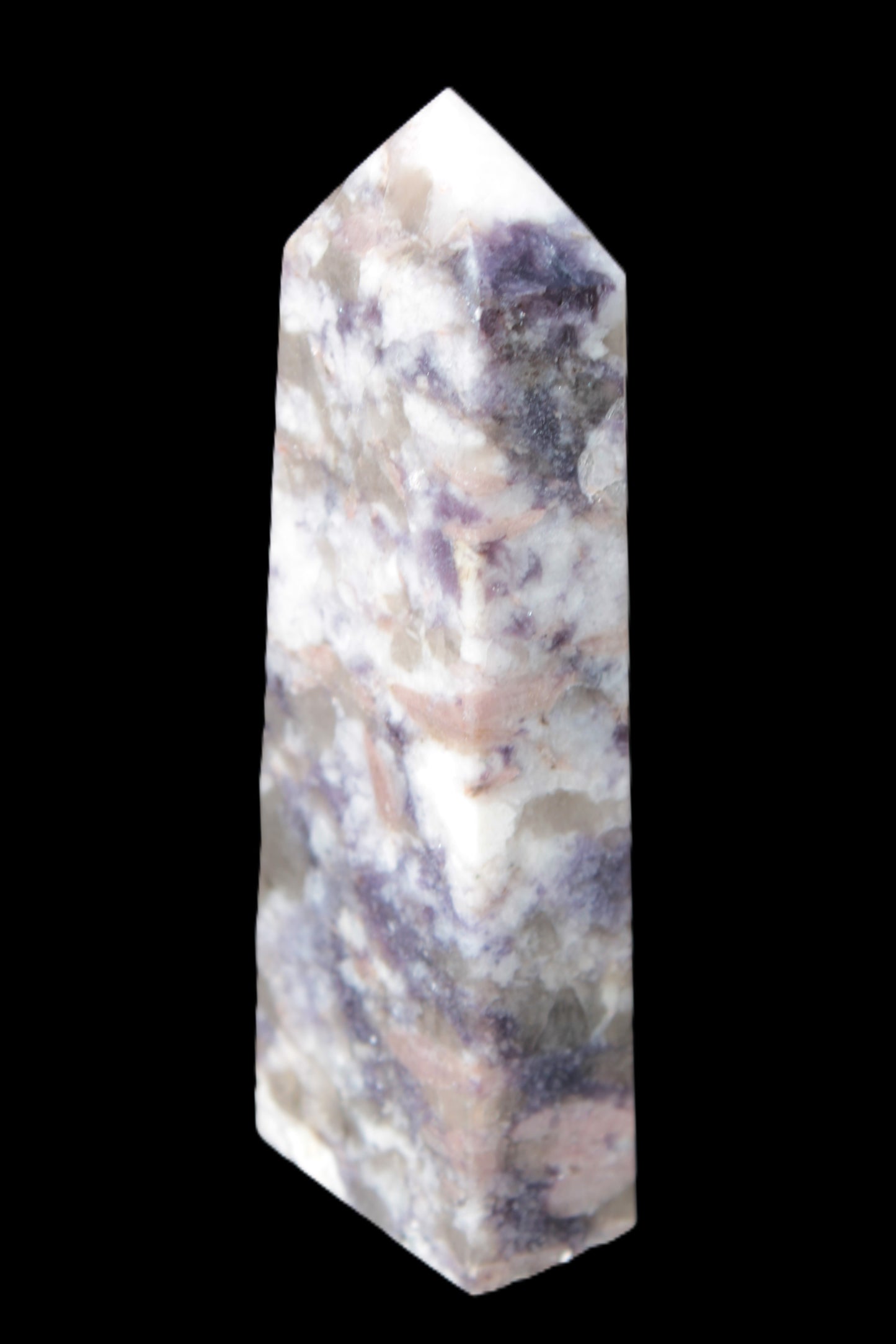 Plum Blossom Tourmaline Quartz obelisk 237g Rocks and Things