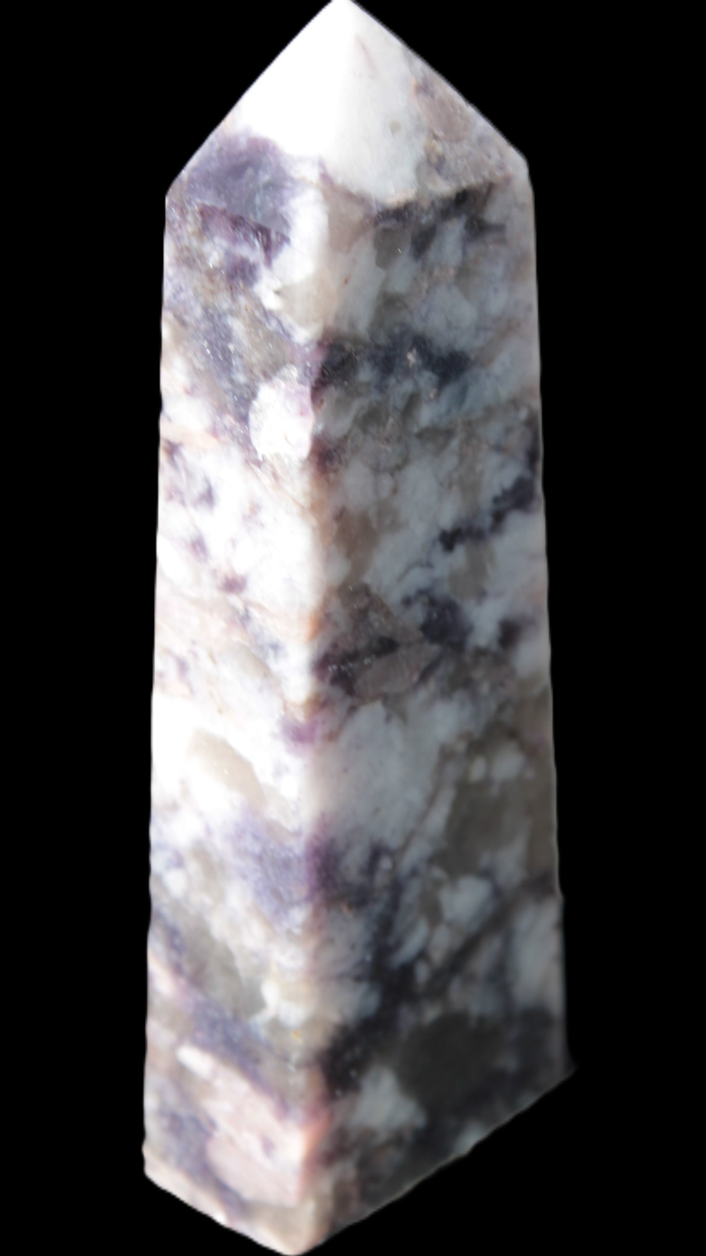 Plum Blossom Tourmaline Quartz obelisk 237g Rocks and Things