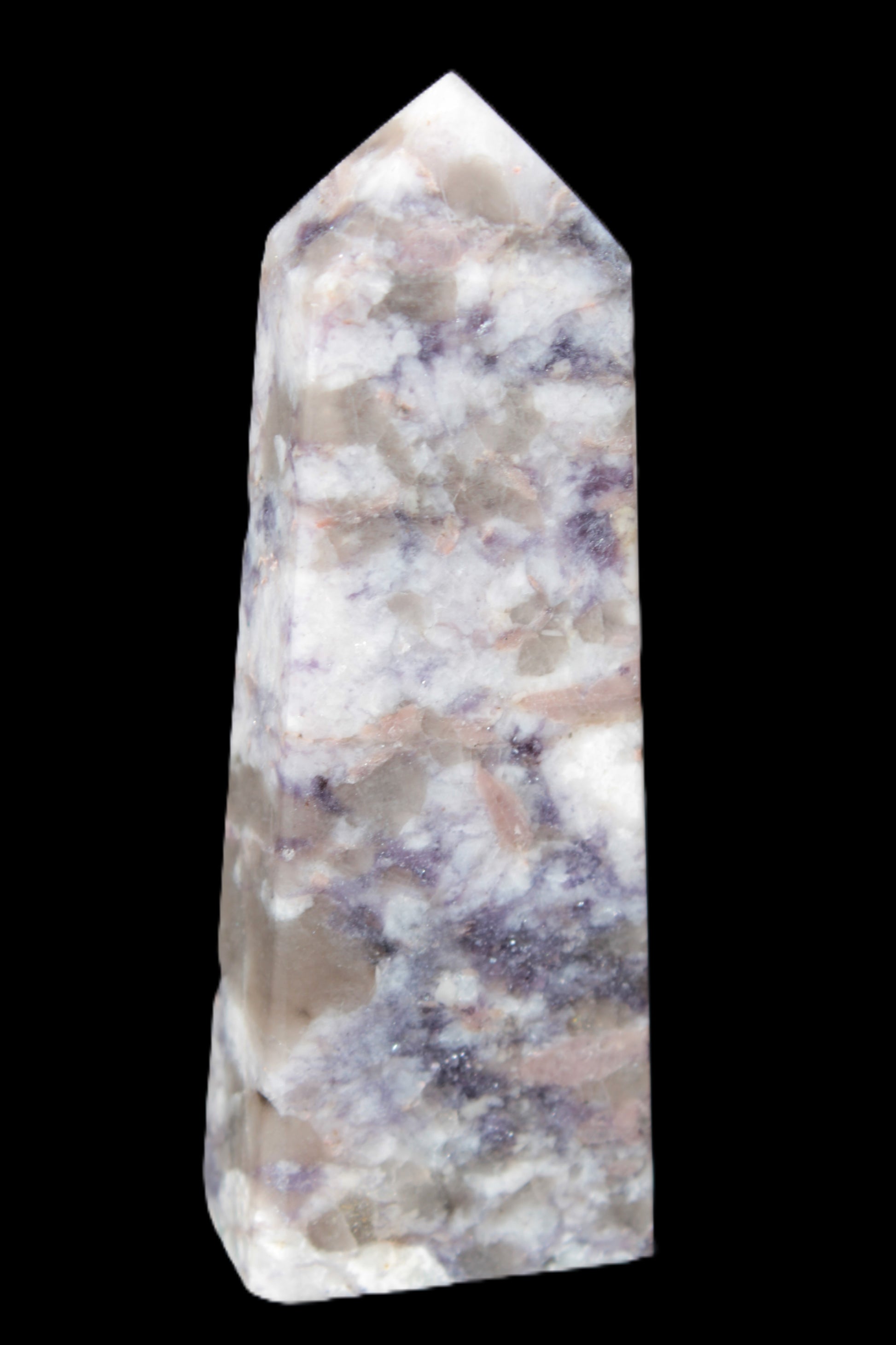 Plum Blossom Tourmaline Quartz obelisk 237g Rocks and Things