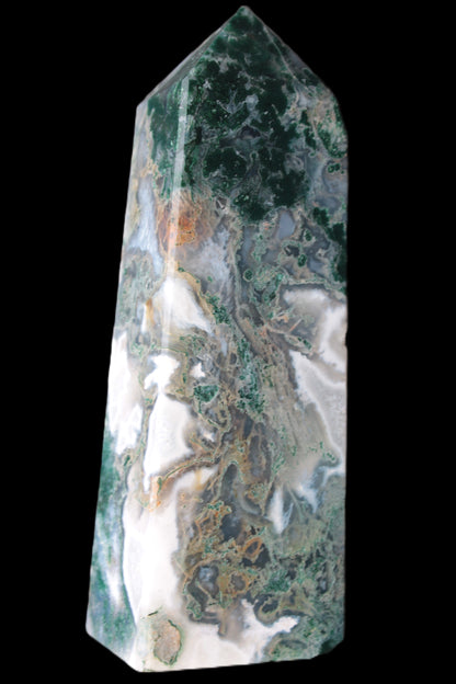 Water Grass Moss agate obelisk 430g Rocks and Things