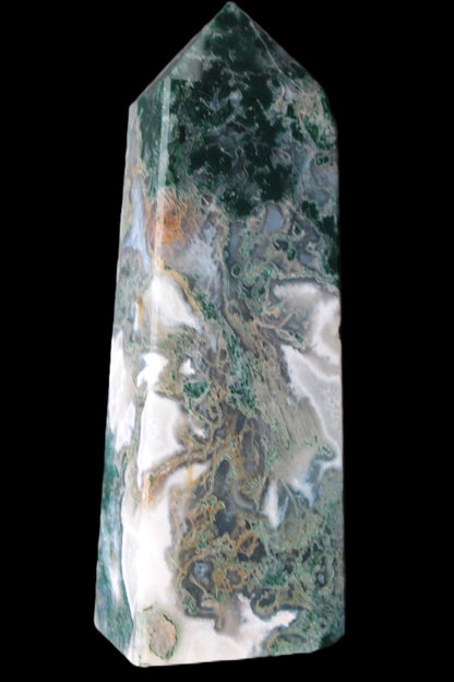 Water Grass Moss agate obelisk 430g Rocks and Things