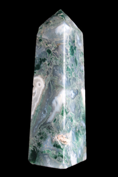 Water Grass Moss agate obelisk 430g Rocks and Things