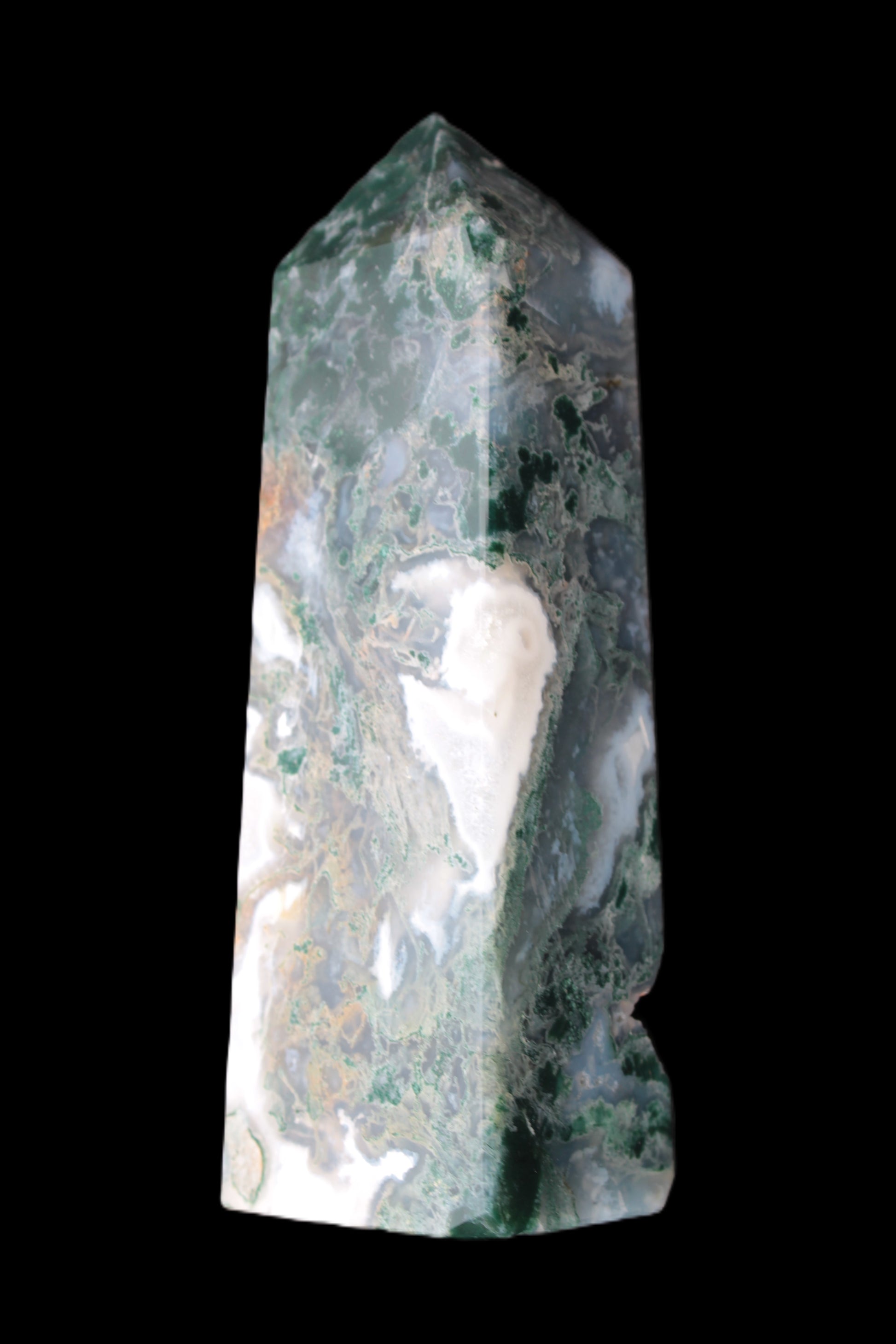 Water Grass Moss Agate obelisk 430g Rocks and Things