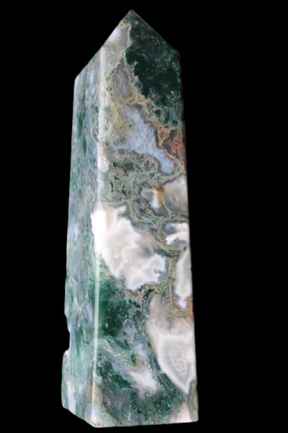 Water Grass Moss agate obelisk 430g Rocks and Things