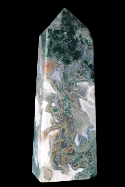 Water Grass Moss agate obelisk 430g Rocks and Things