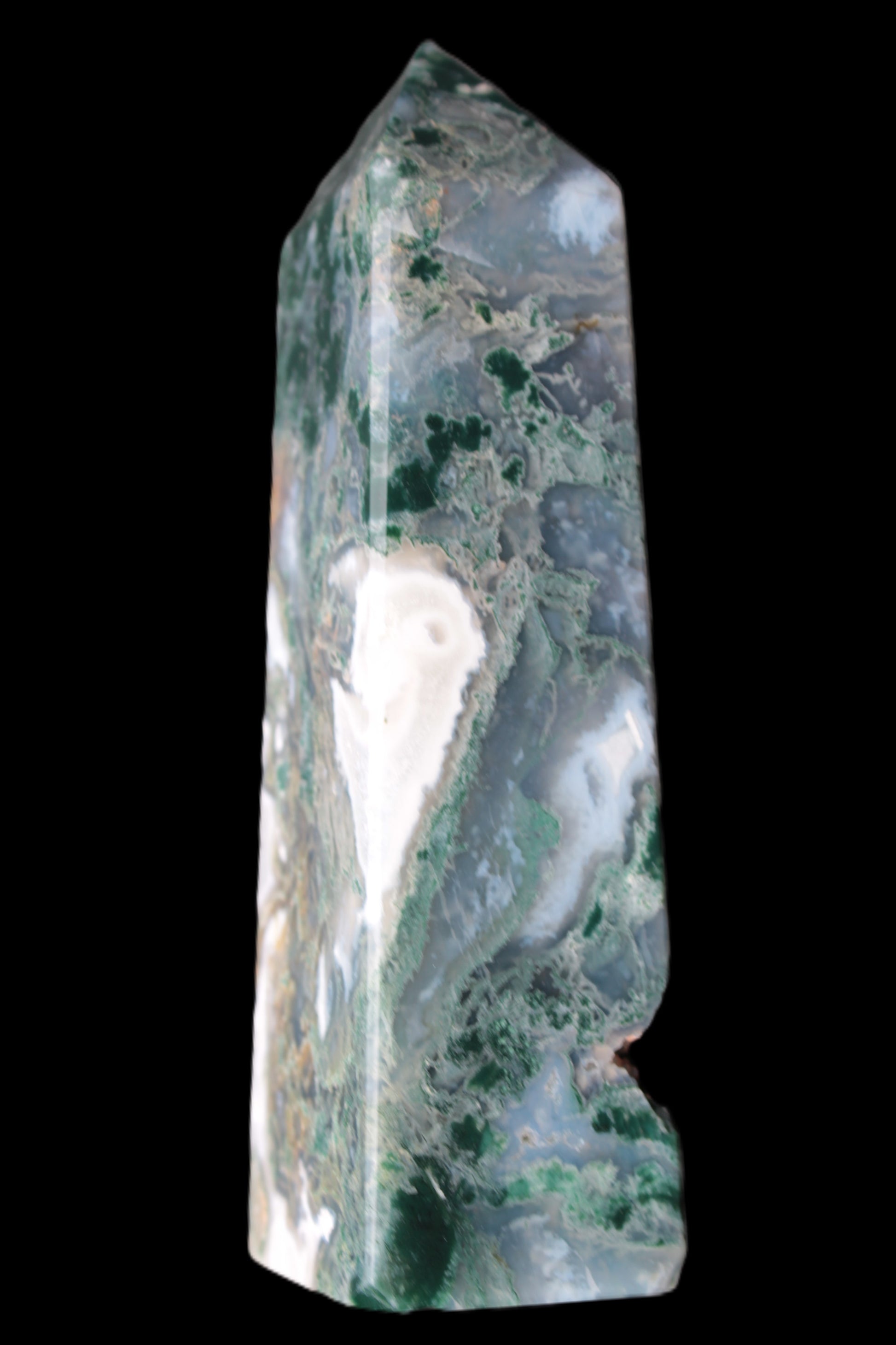 Water Grass Moss agate obelisk 430g Rocks and Things