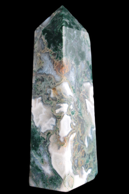 Water Grass Moss agate obelisk 430g Rocks and Things