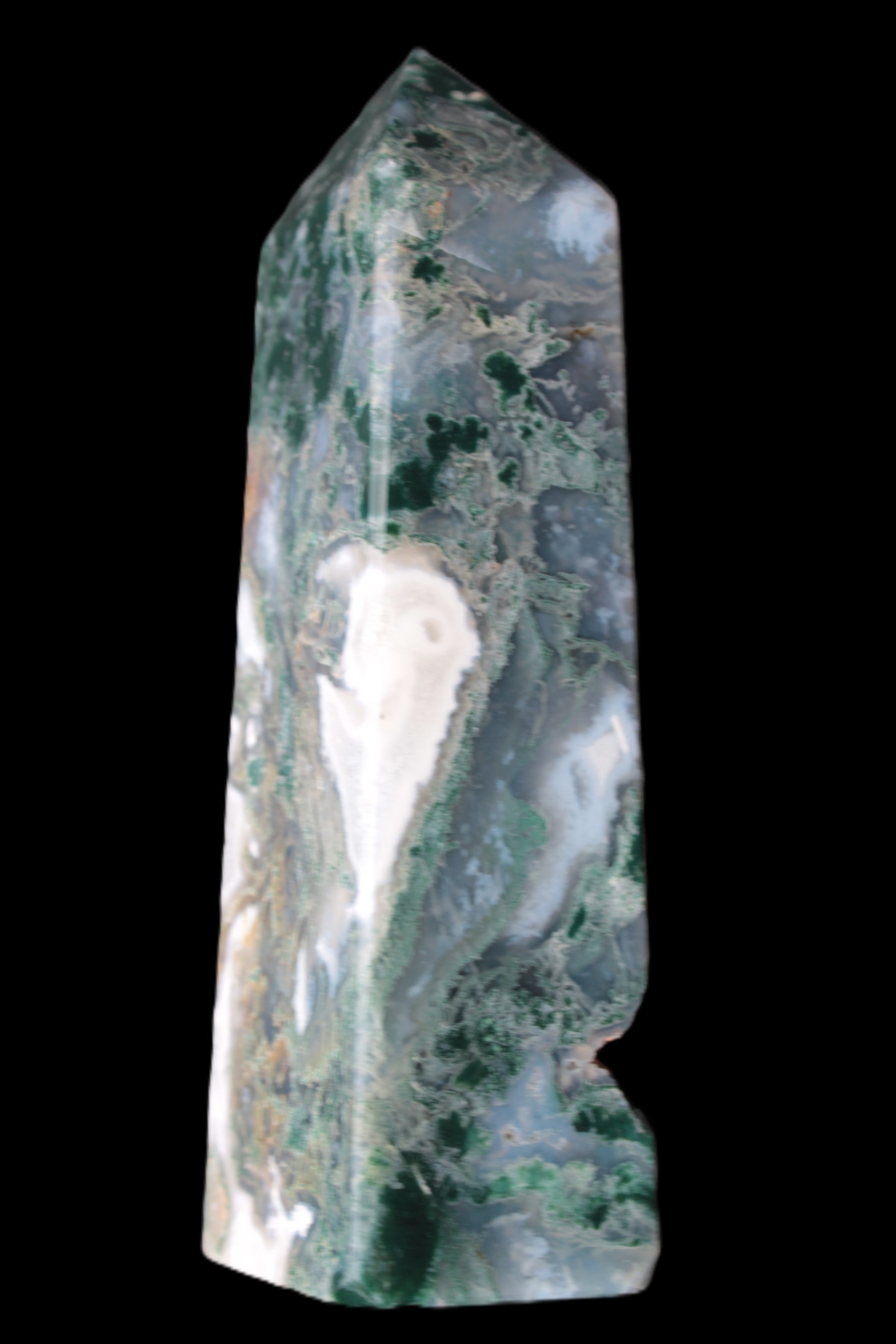 Water Grass Moss agate obelisk 430g Rocks and Things