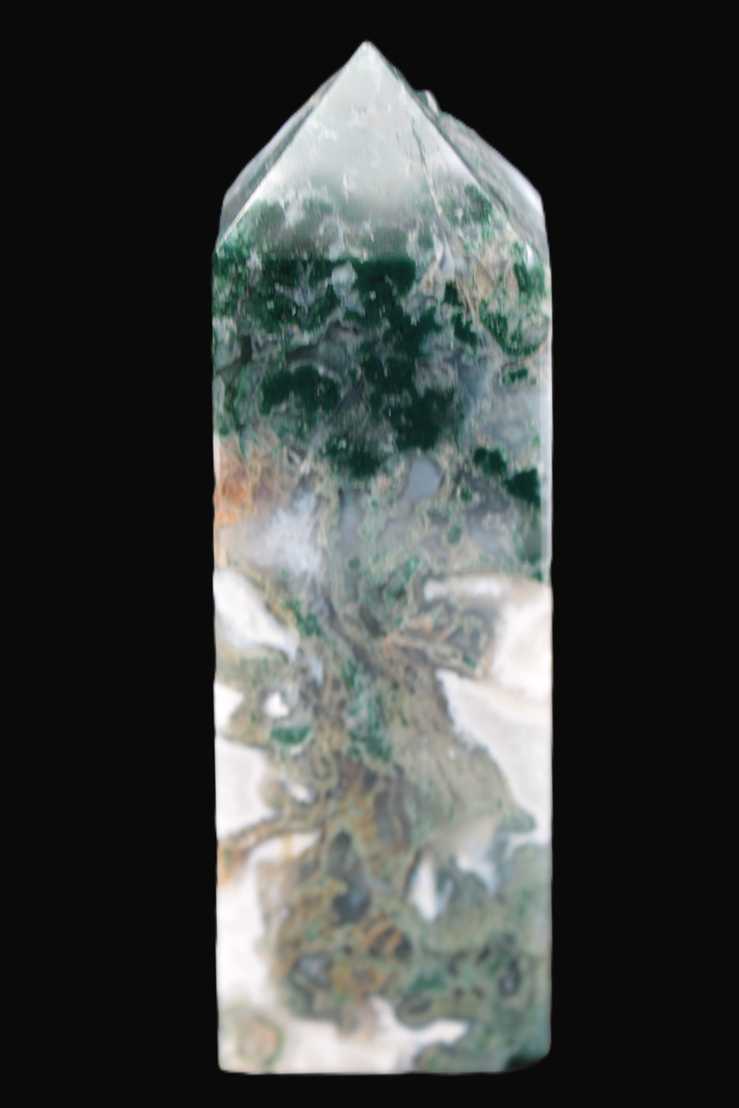 Water Grass Moss agate obelisk 430g Rocks and Things