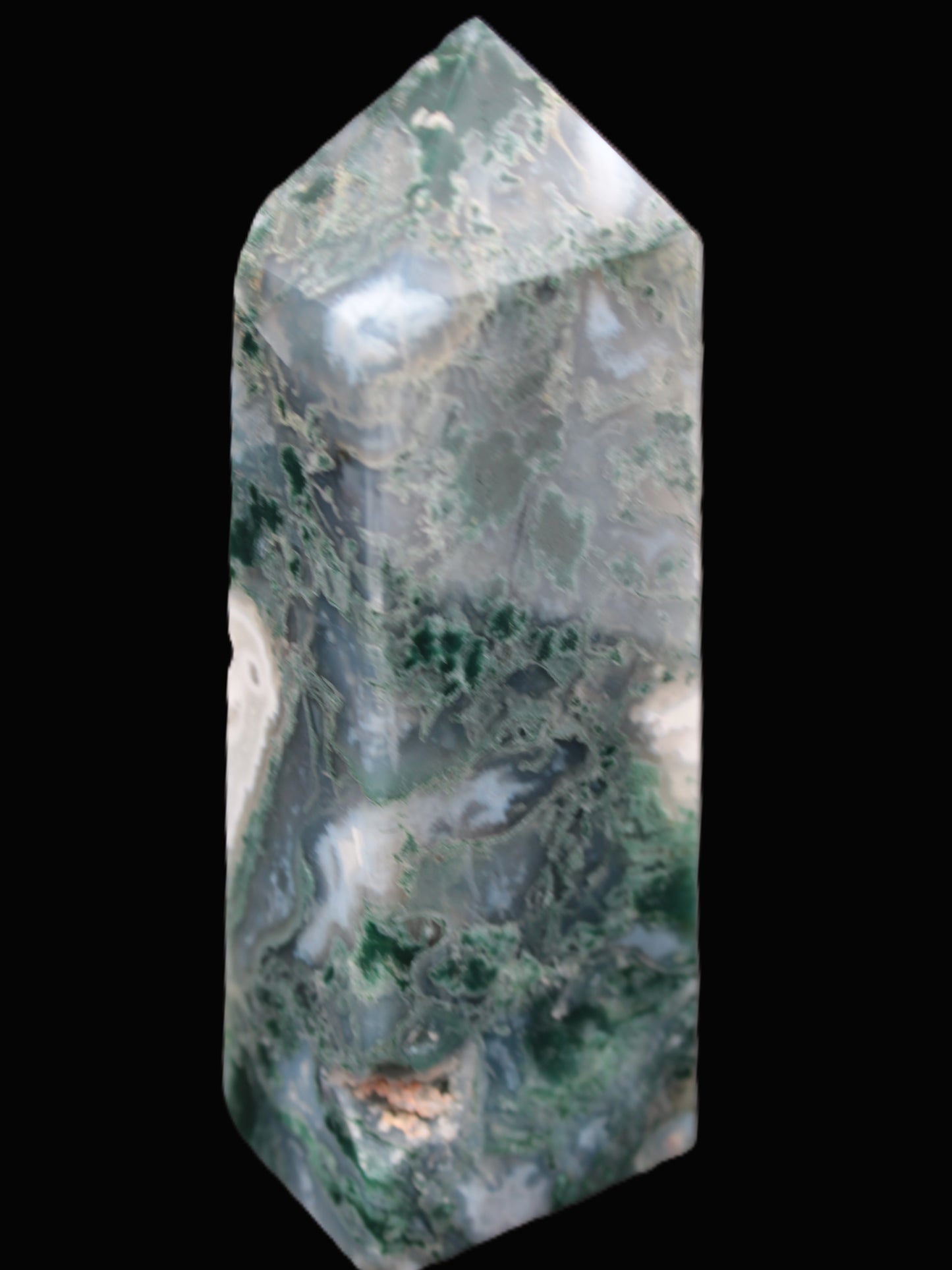 Water Grass Moss agate obelisk 430g Rocks and Things