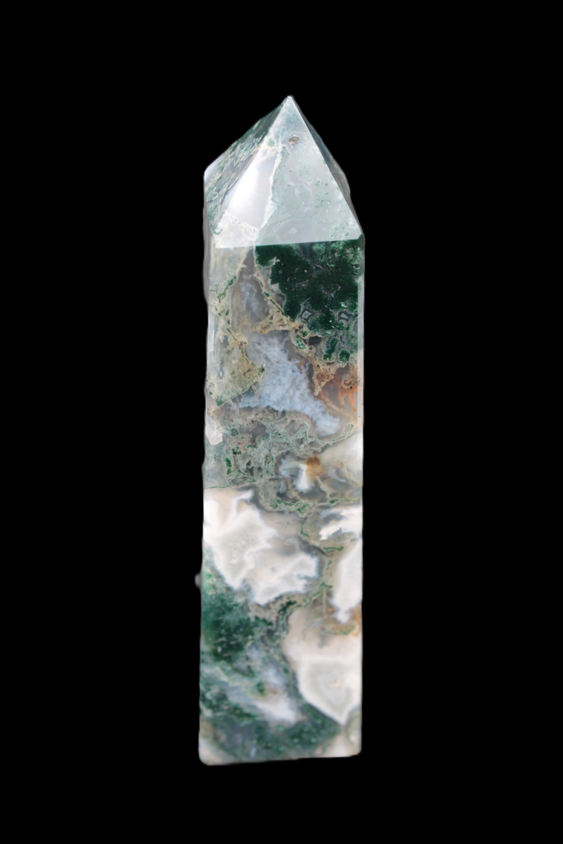 Water Grass Moss agate obelisk 430g Rocks and Things