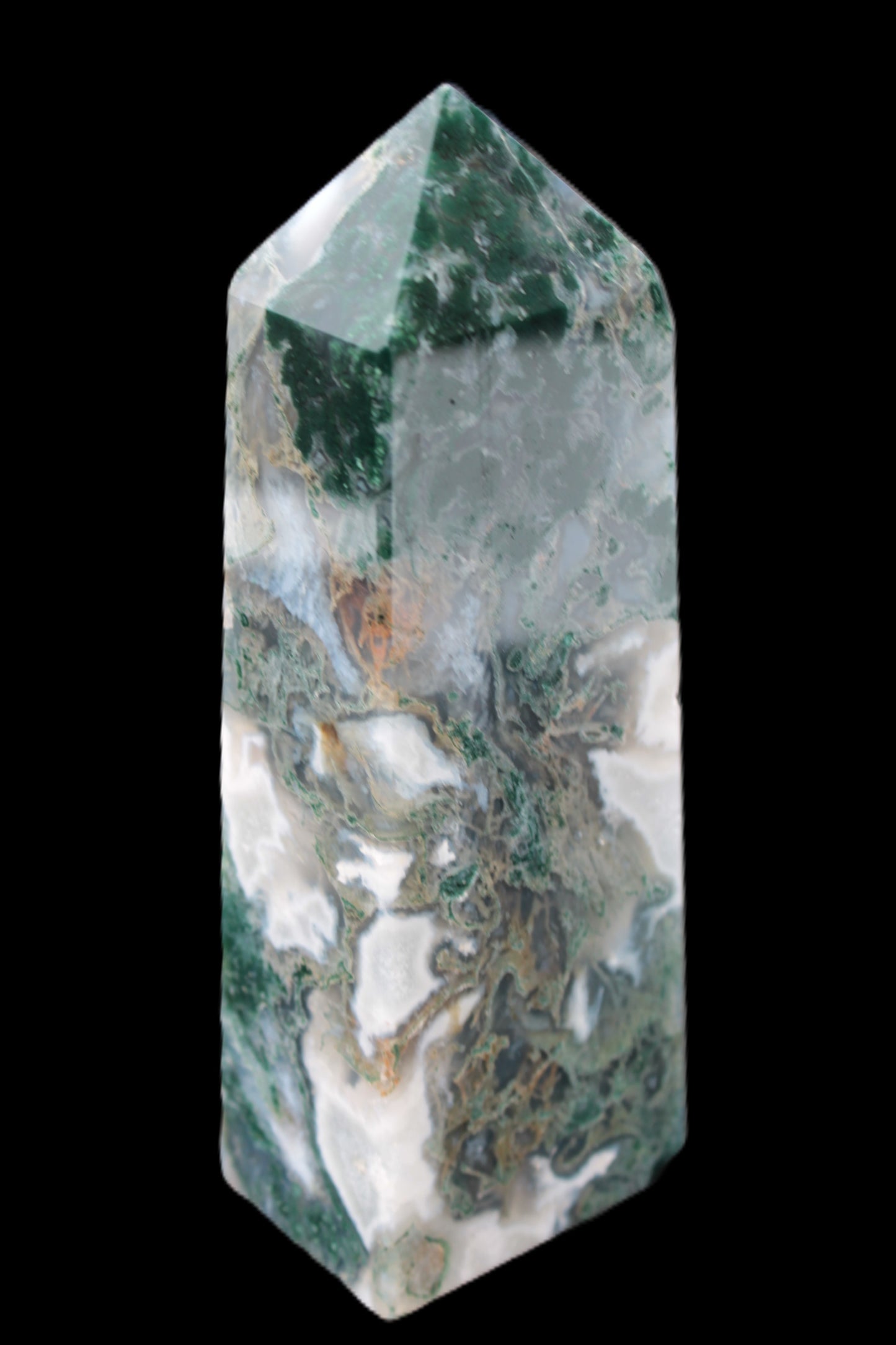 Water Grass Moss agate obelisk 430g Rocks and Things