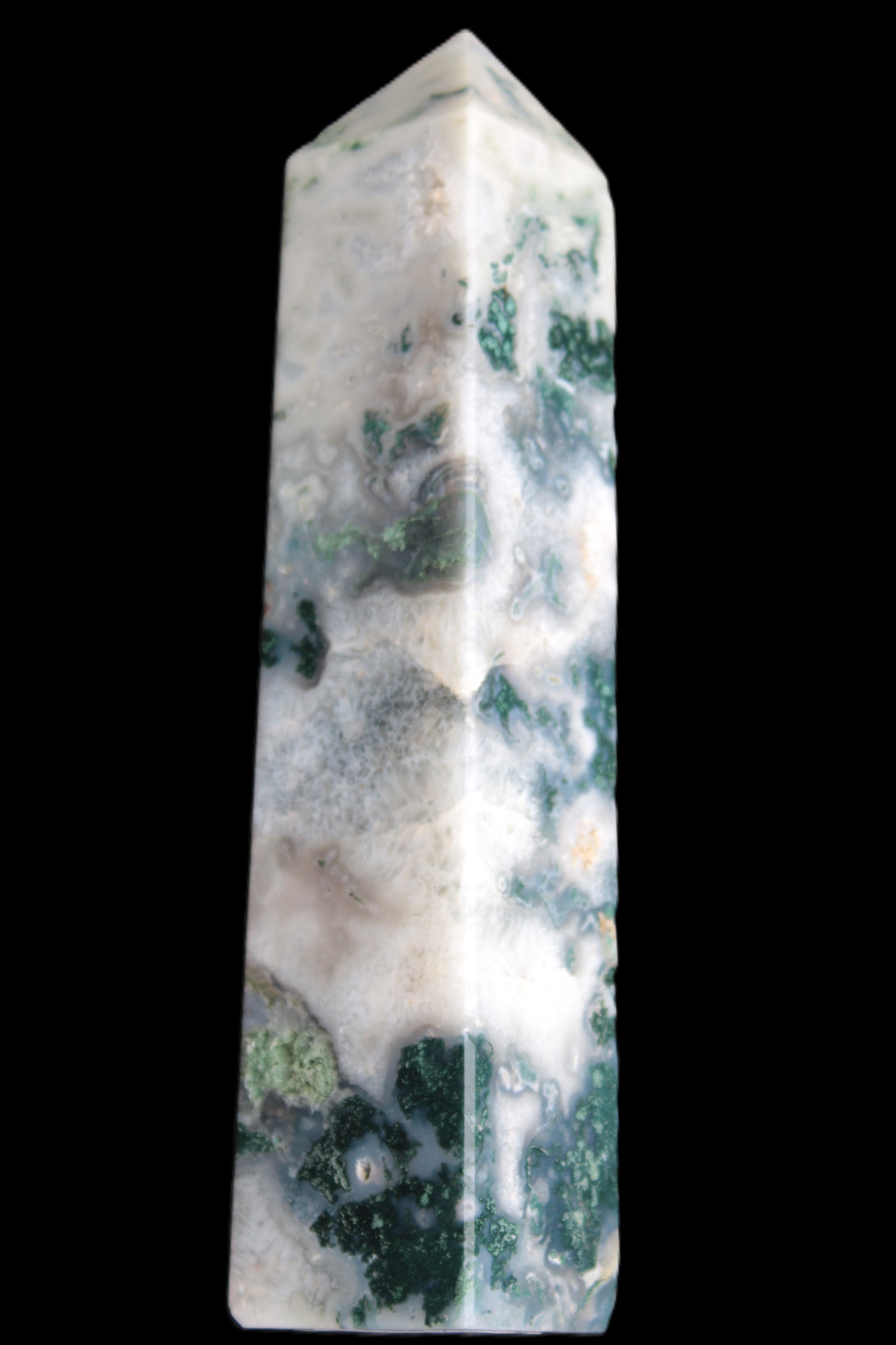 Ocean Grass Moss Agate obelisk 179mm 525g Rocks and Things