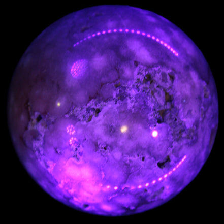 Sakura Agate sphere 98mm 1200g in UV light  - Rocks and Things Store