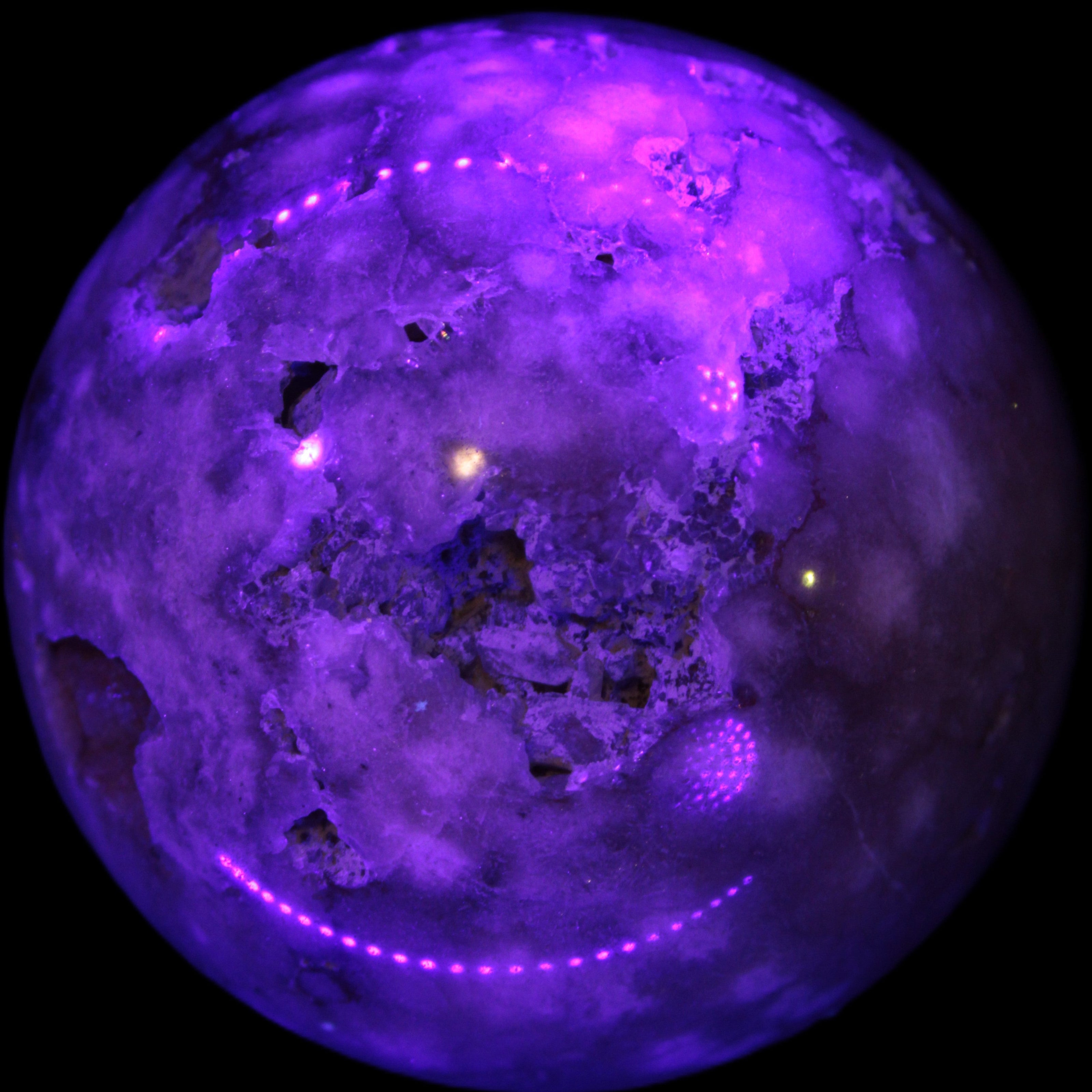 Sakura Agate sphere 98mm 1200g in UV light  - Rocks and Things Store