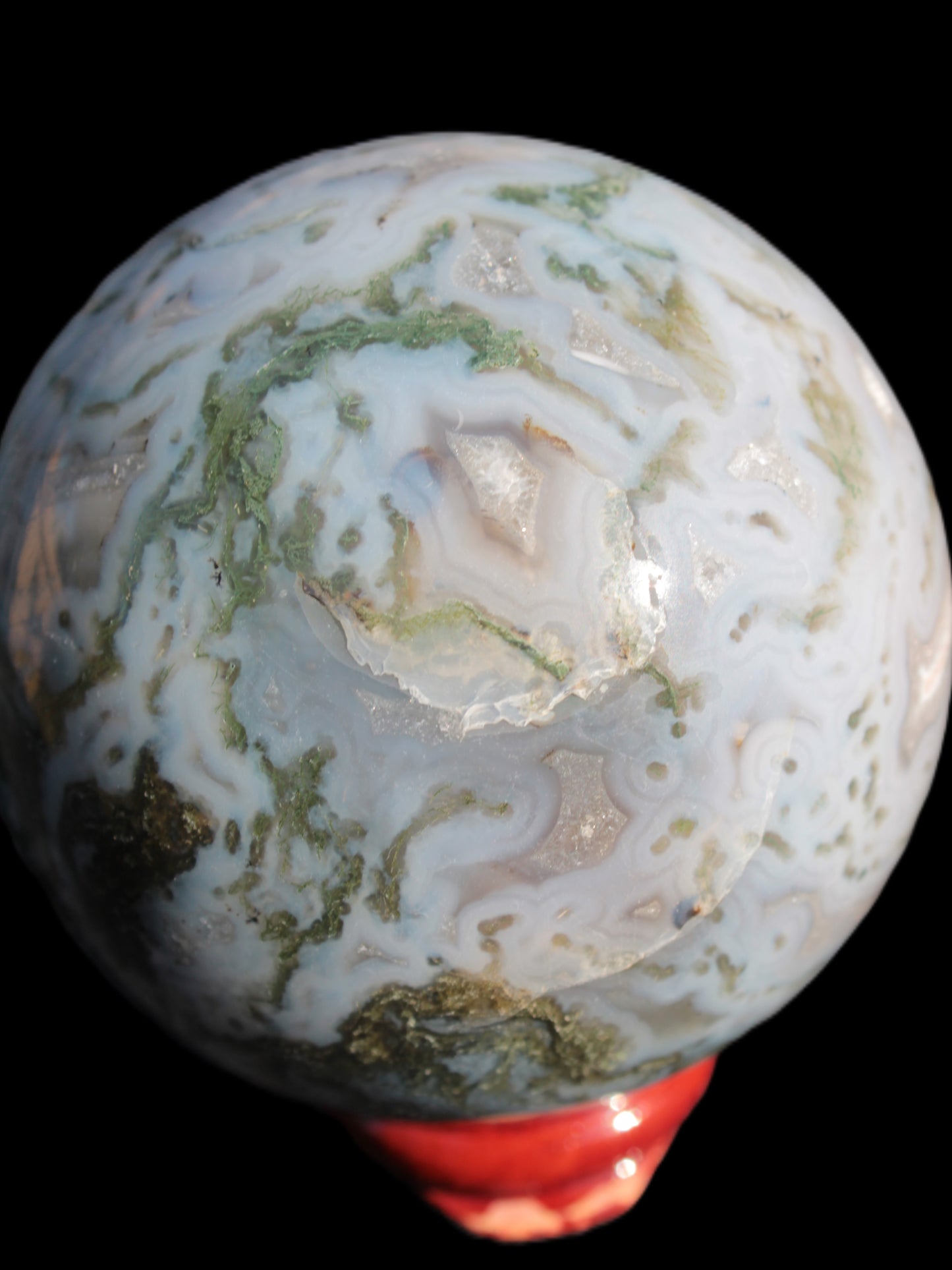 Moss Agate sphere 335g Rocks and Things