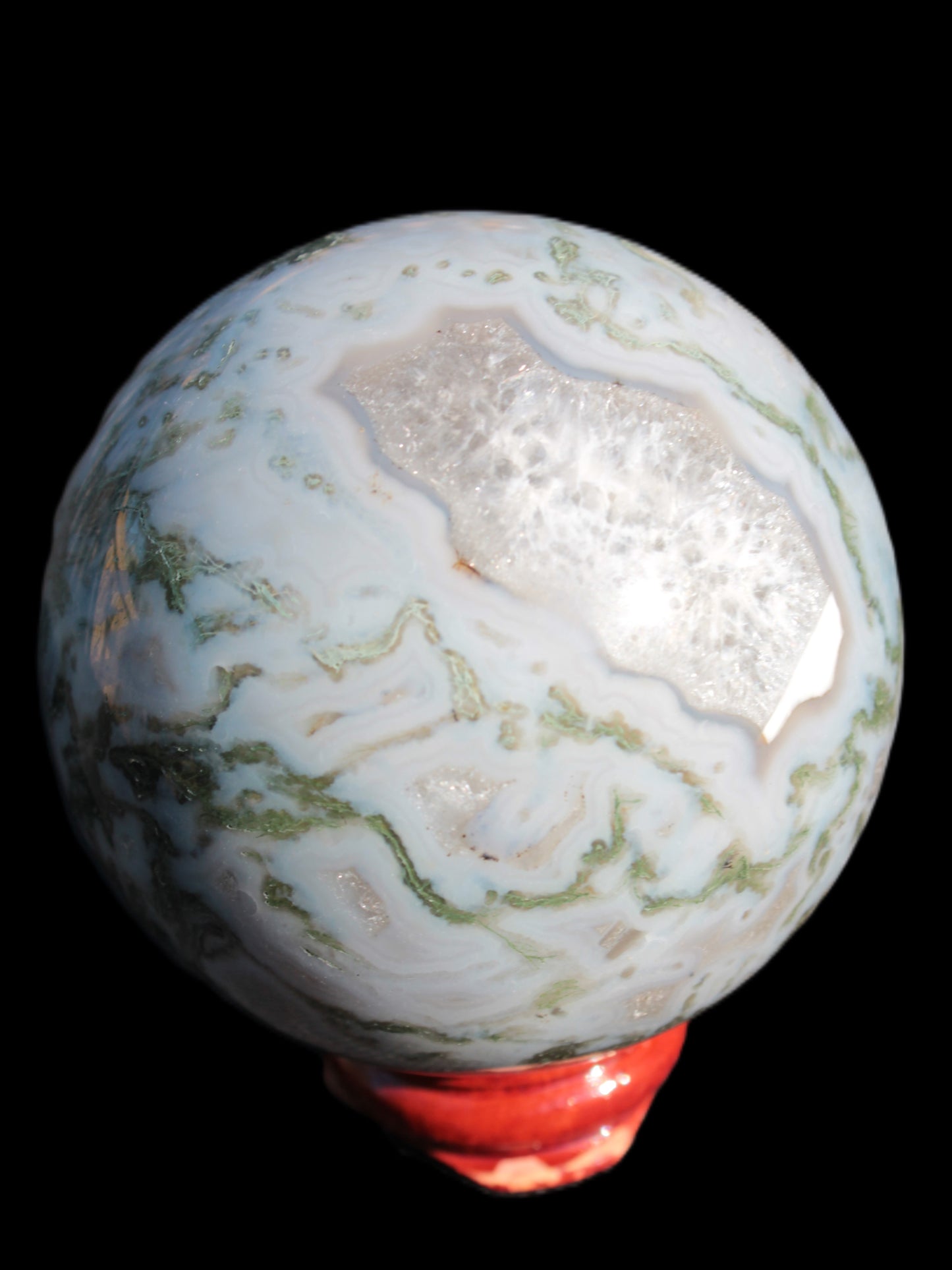 Moss Agate sphere 335g Rocks and Things