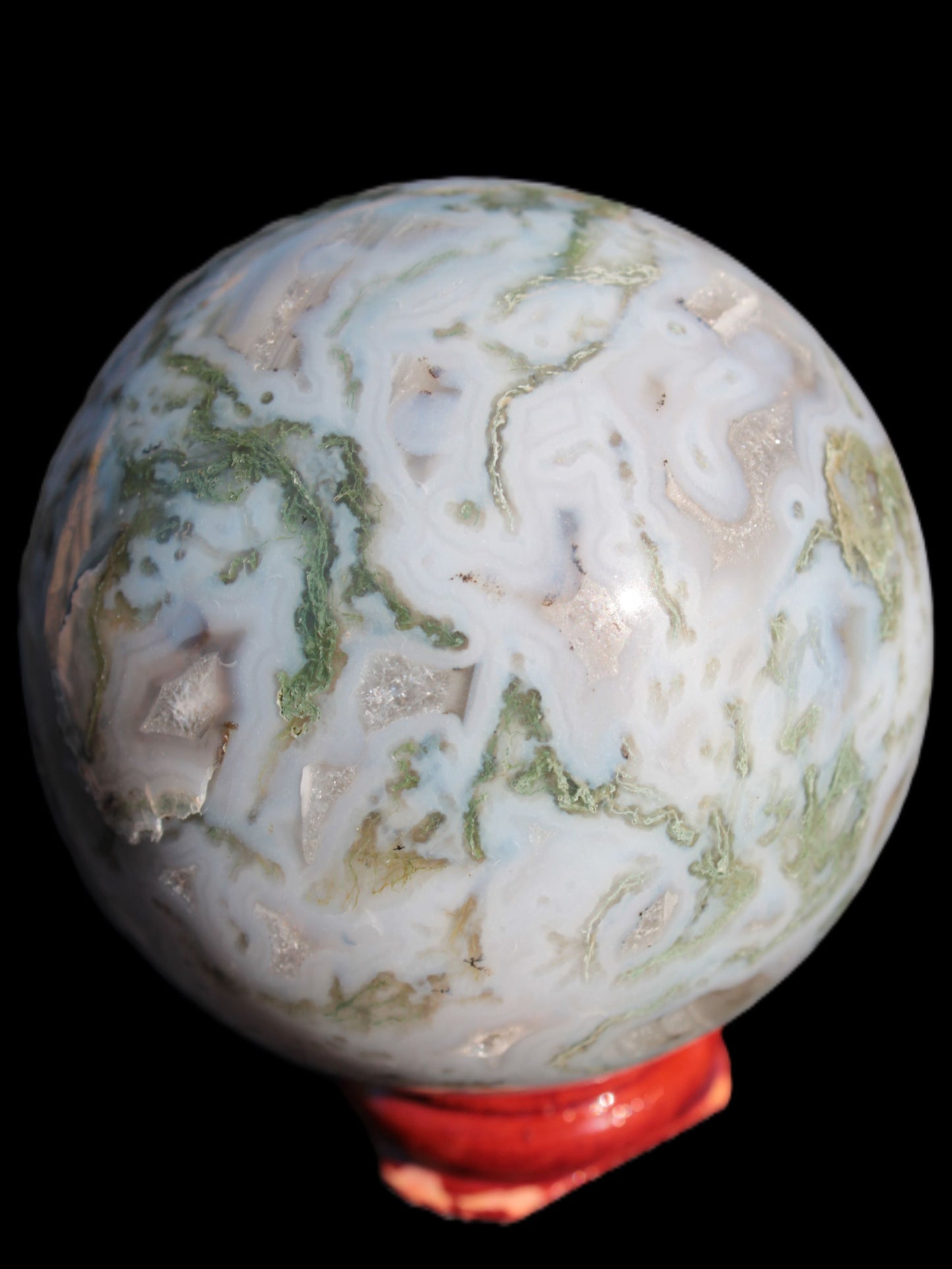 Moss Agate sphere 335g Rocks and Things