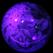 Moss Agate sphere 335g in UV light