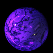 Moss Agate sphere 335g in UV light