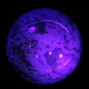 Moss Agate sphere 335g in UV light