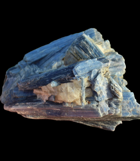 Kyanite cluster with stand 573g in su nlight - Rocks and Things Store