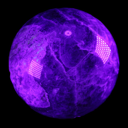 Chevron Fantasy Amethyst sphere 96mm 1424g in sunlight - Rocks and Things Store