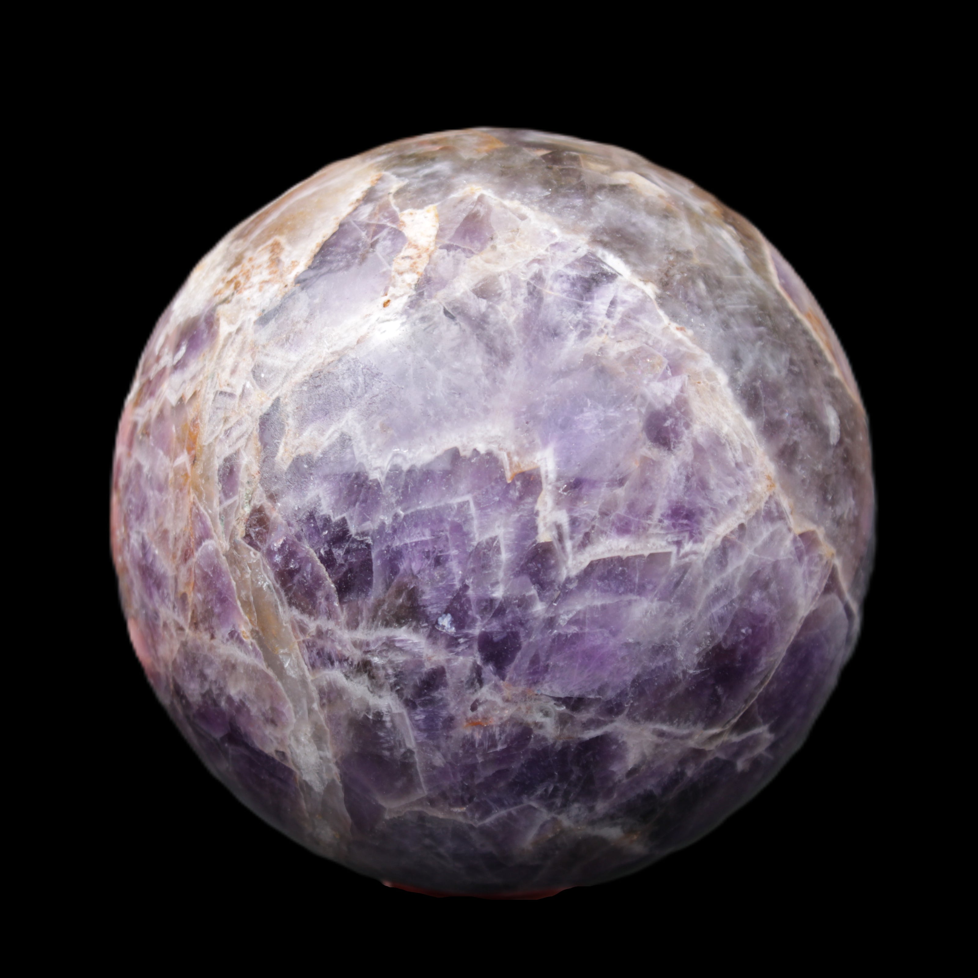 Chevron Fantasy Amethyst sphere 96mm 1424g in sunlight - Rocks and Things Store