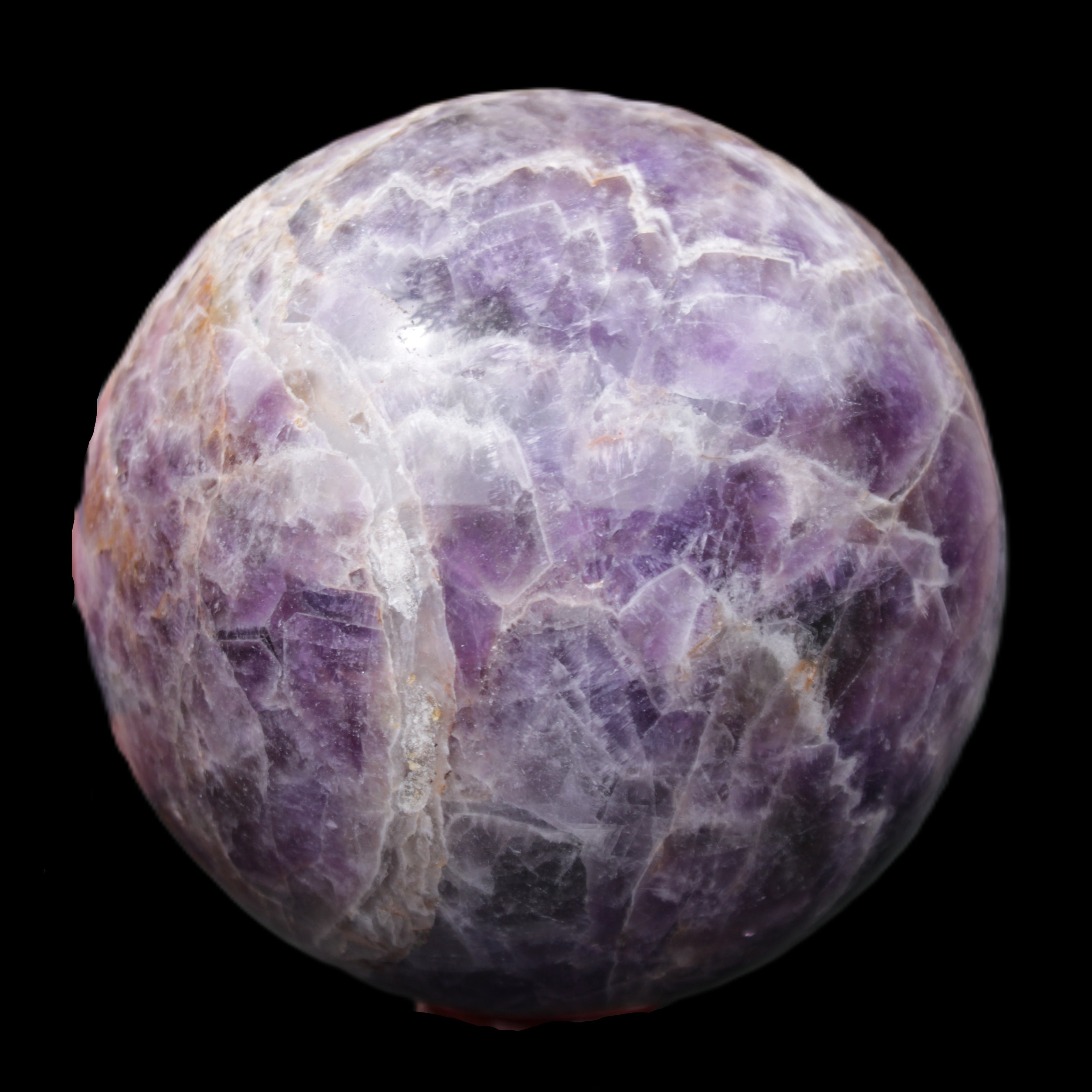 Chevron Fantasy Amethyst sphere 96mm 1424g in sunlight - Rocks and Things Store