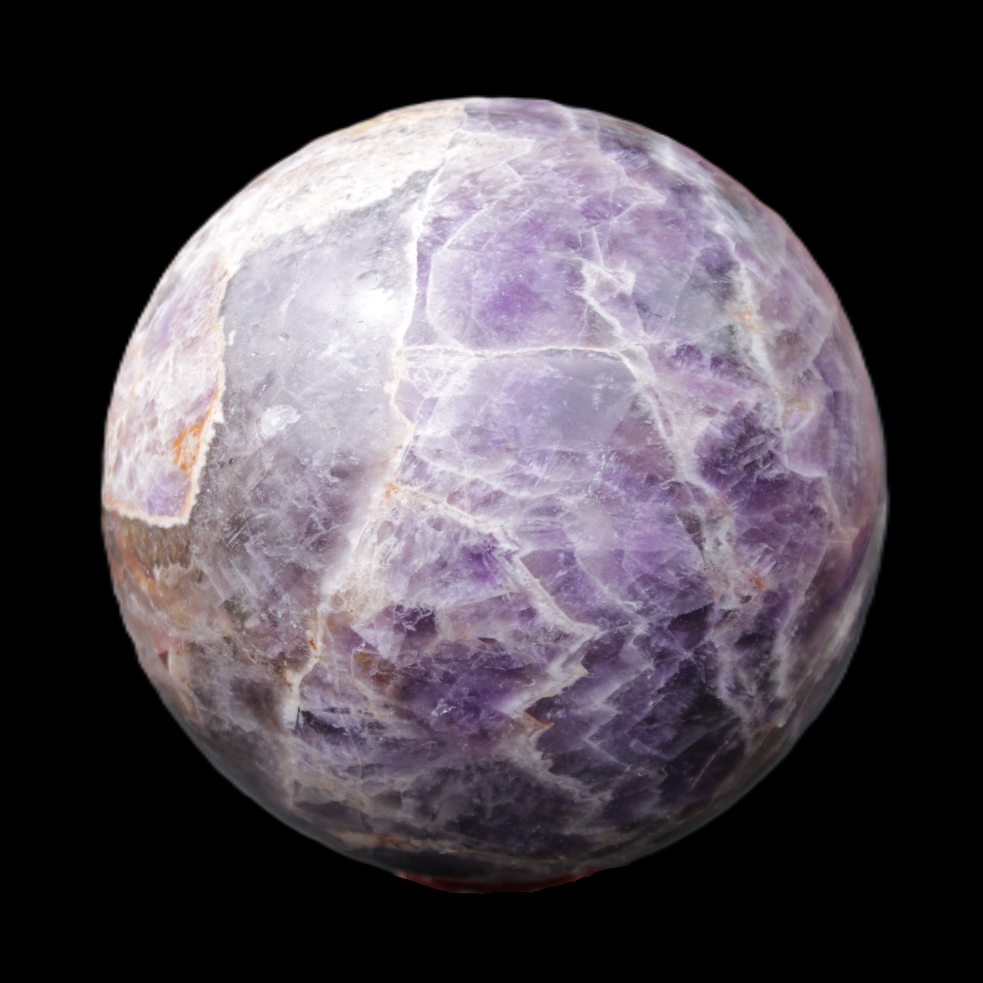 Chevron Fantasy Amethyst sphere 96mm 1424g in sunlight - Rocks and Things Store