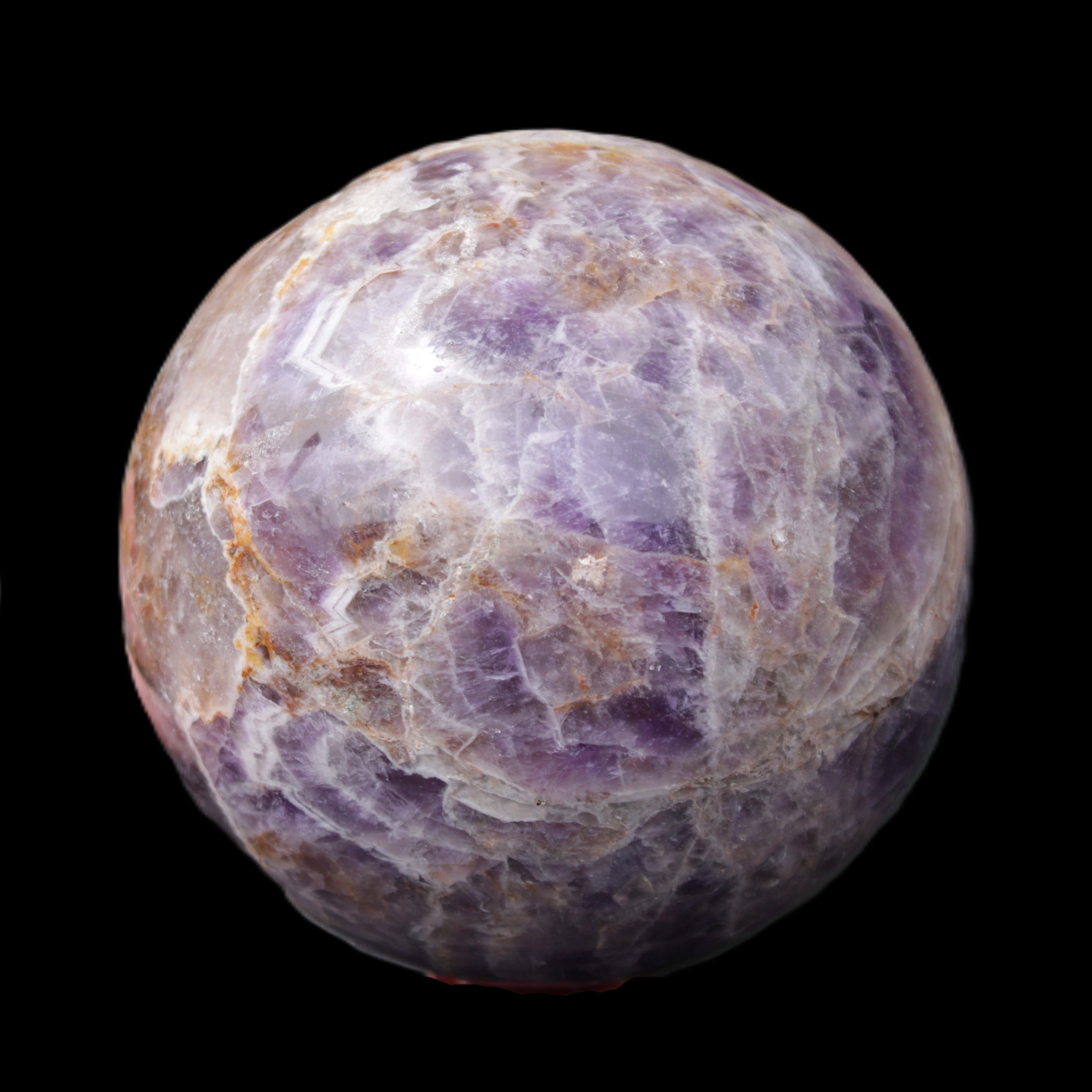Chevron Fantasy Amethyst sphere 96mm 1424g in sunlight - Rocks and Things Store