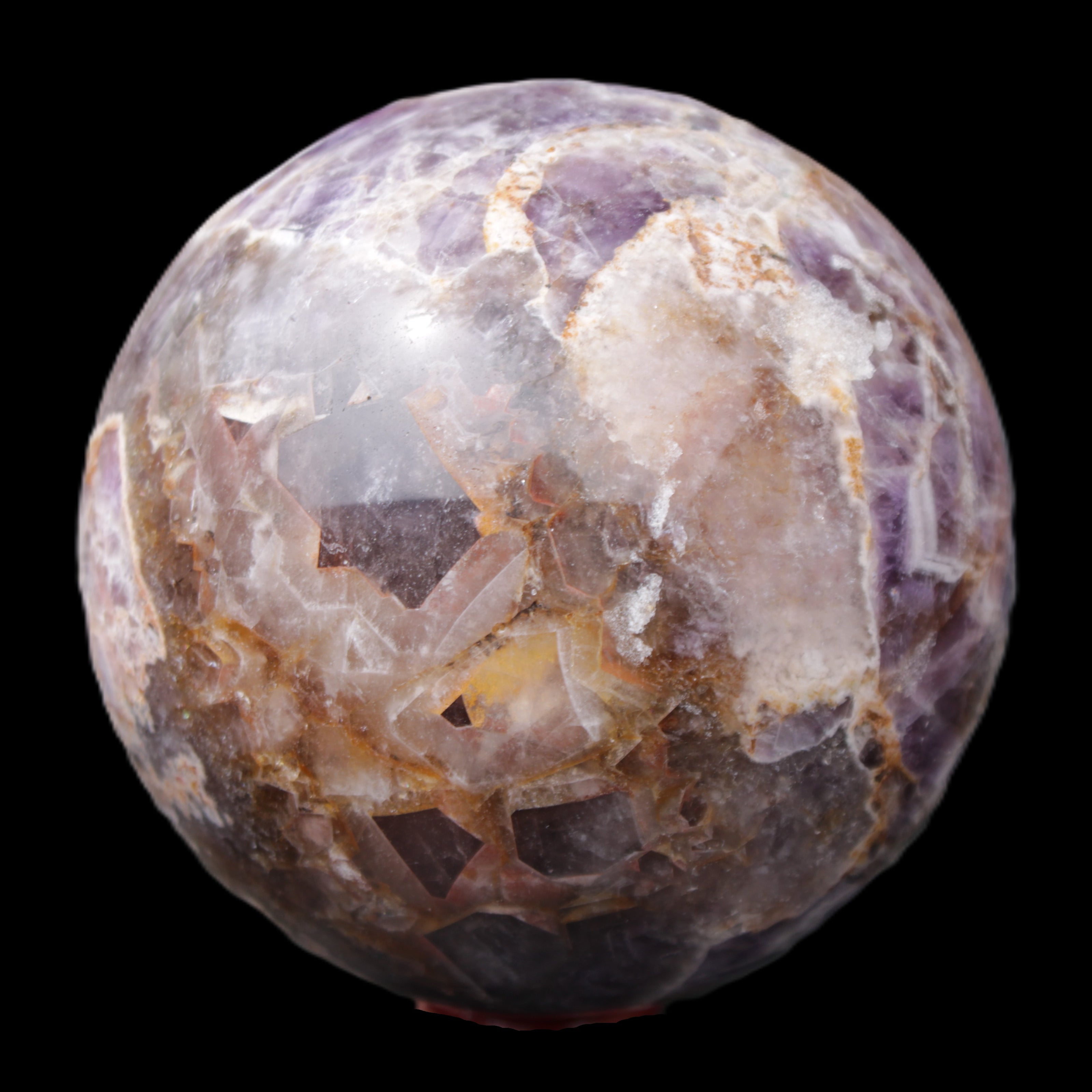 Chevron Fantasy Amethyst sphere 96mm 1424g in sunlight - Rocks and Things Store