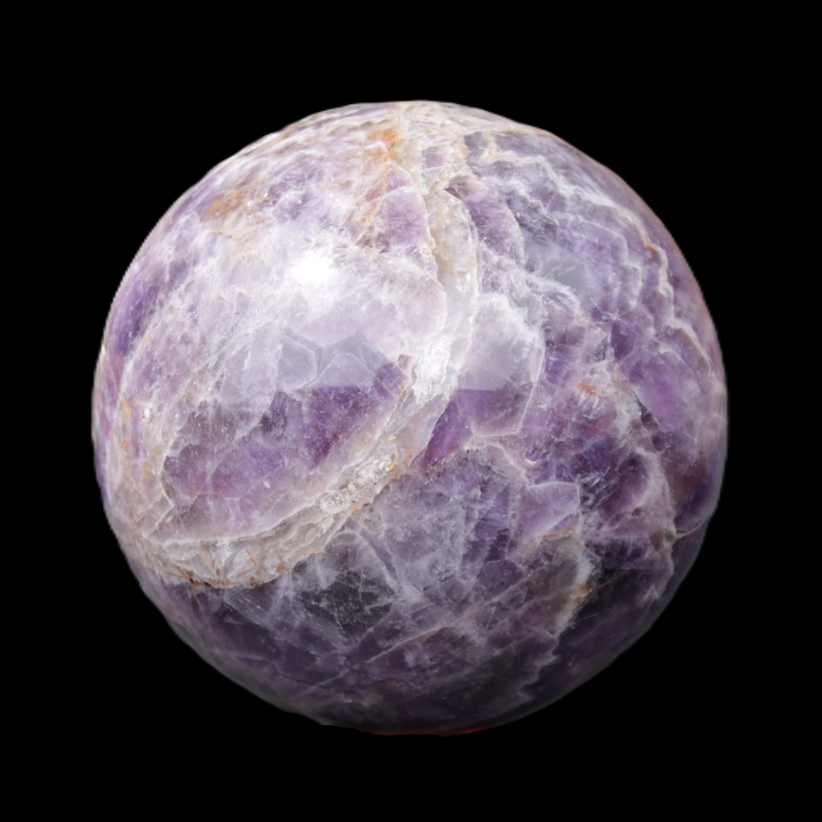 Chevron Fantasy Amethyst sphere 96mm 1424g in sunlight - Rocks and Things Store