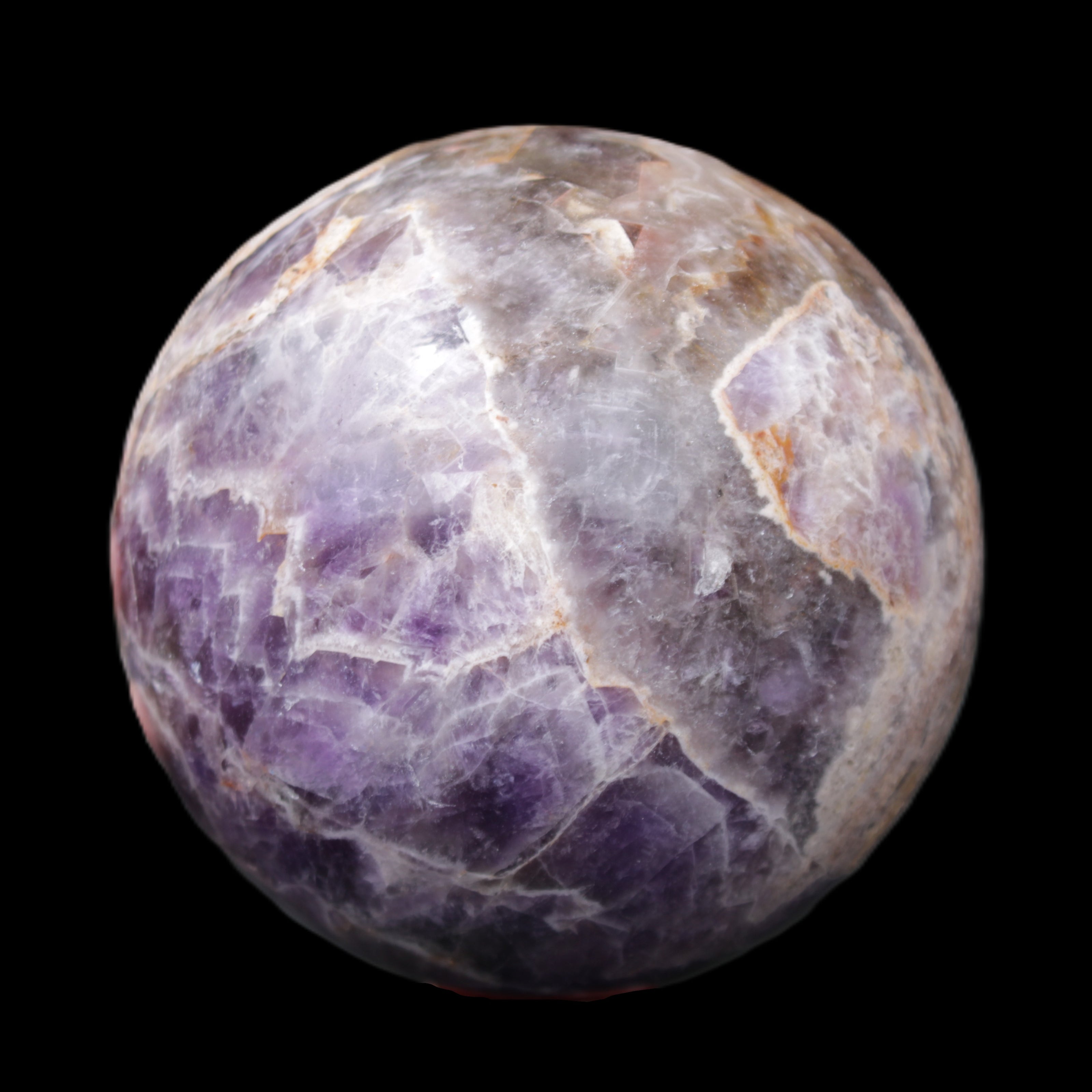 Chevron Fantasy Amethyst sphere 96mm 1424g in sunlight - Rocks and Things Store