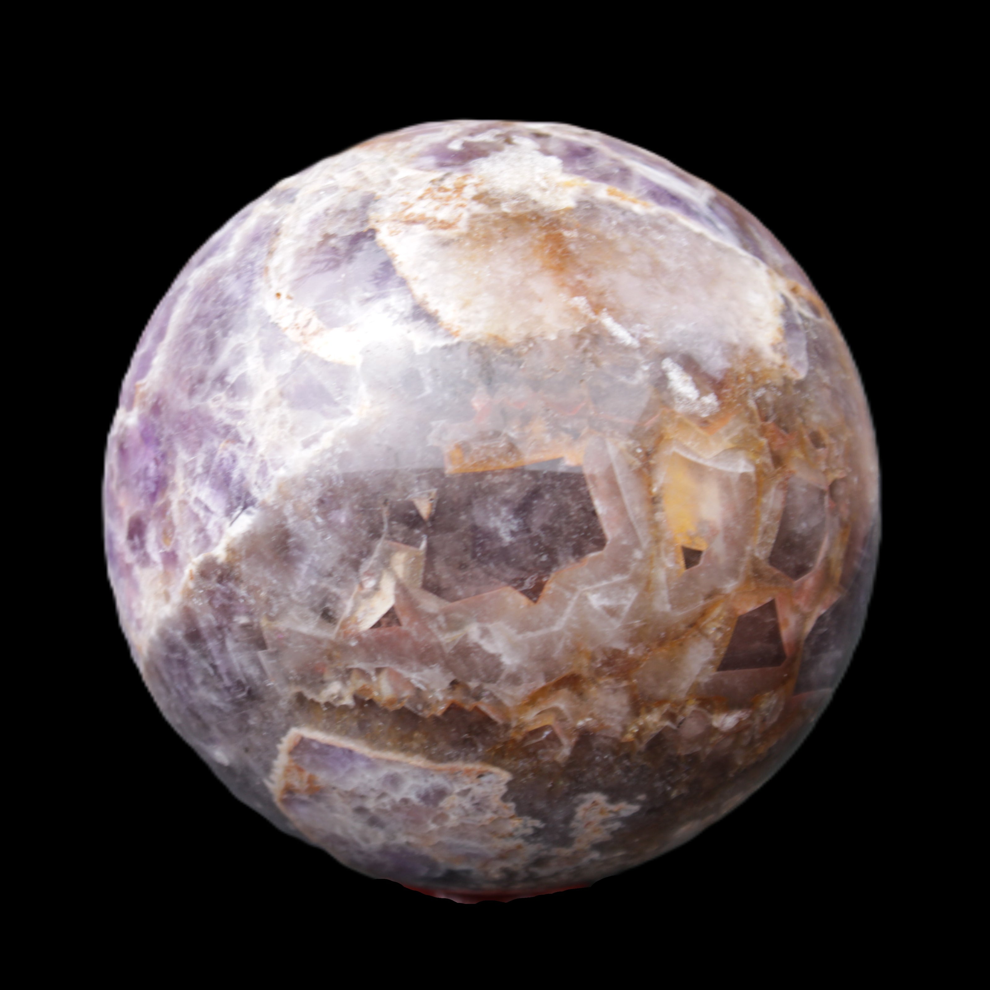 Chevron Fantasy Amethyst sphere 96mm 1424g in sunlight - Rocks and Things Store
