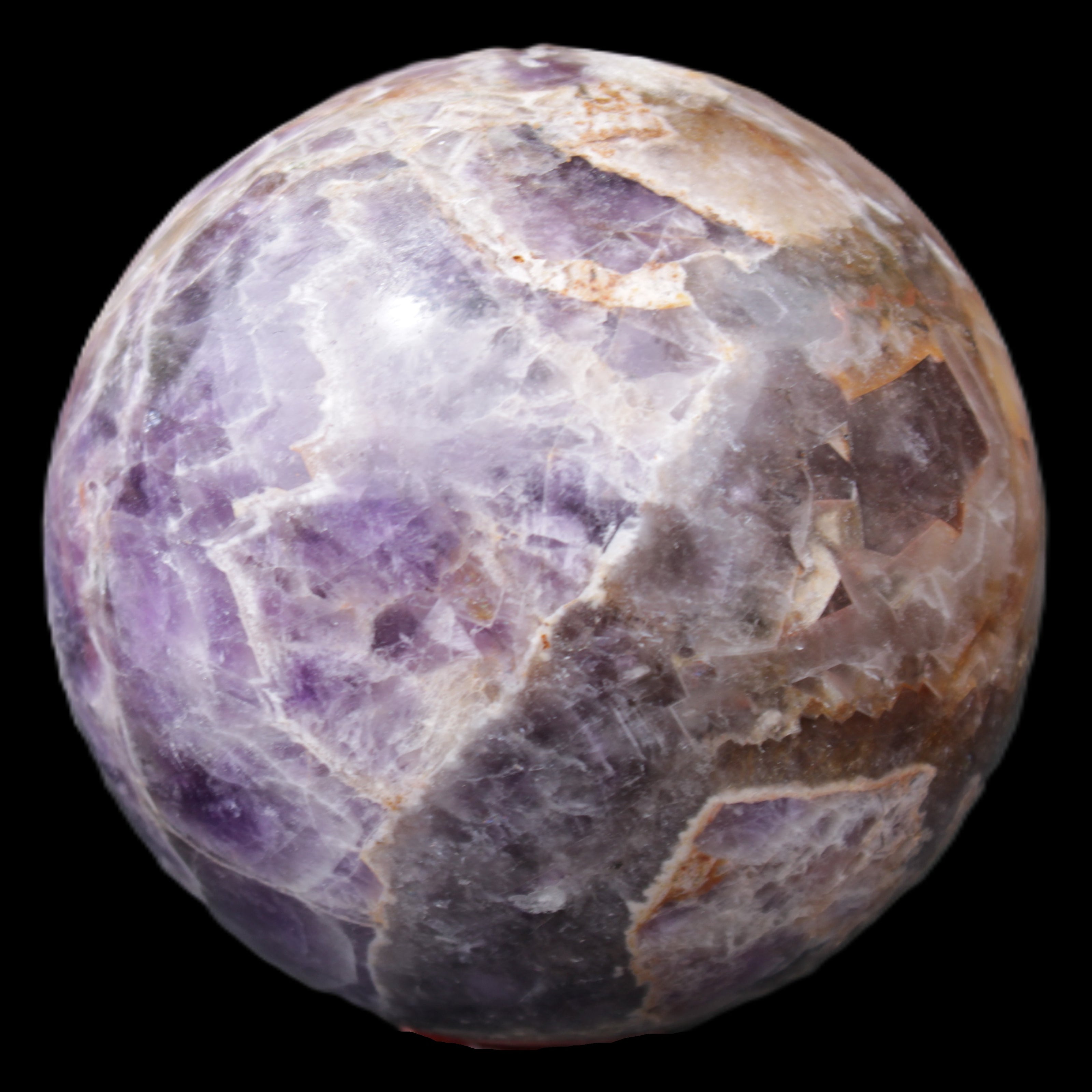 Chevron Fantasy Amethyst sphere 96mm 1424g in sunlight - Rocks and Things Store