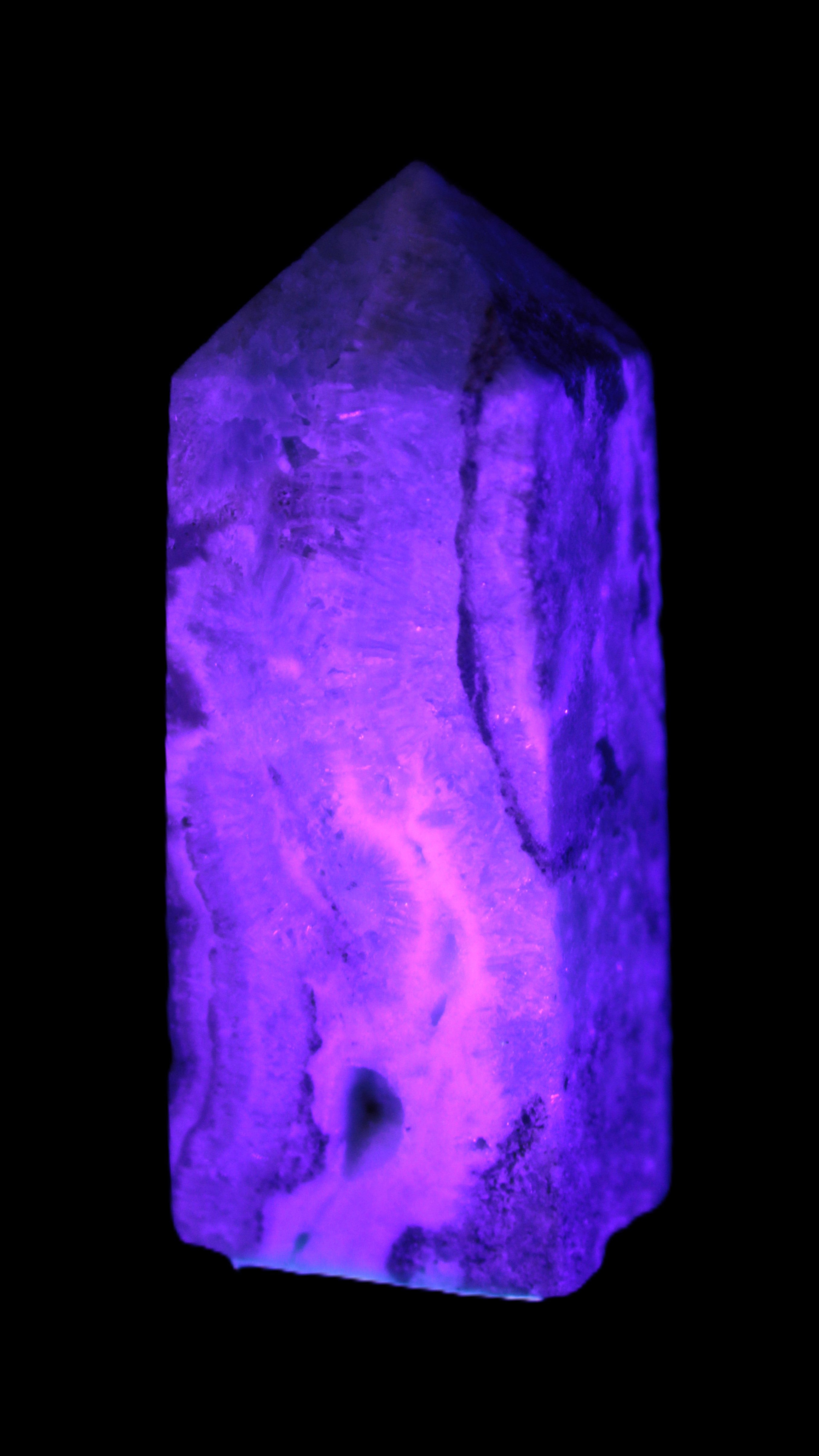 Hemimorphite Sky Blue wand 60mm 56.5g in UV light - Rocks and Things Store