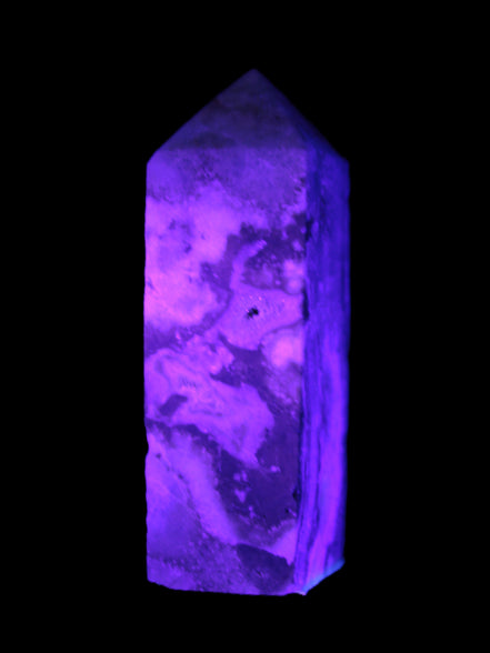 Hemimorphite Sky Blue wand 60mm 56.5g in UV light - Rocks and Things Store
