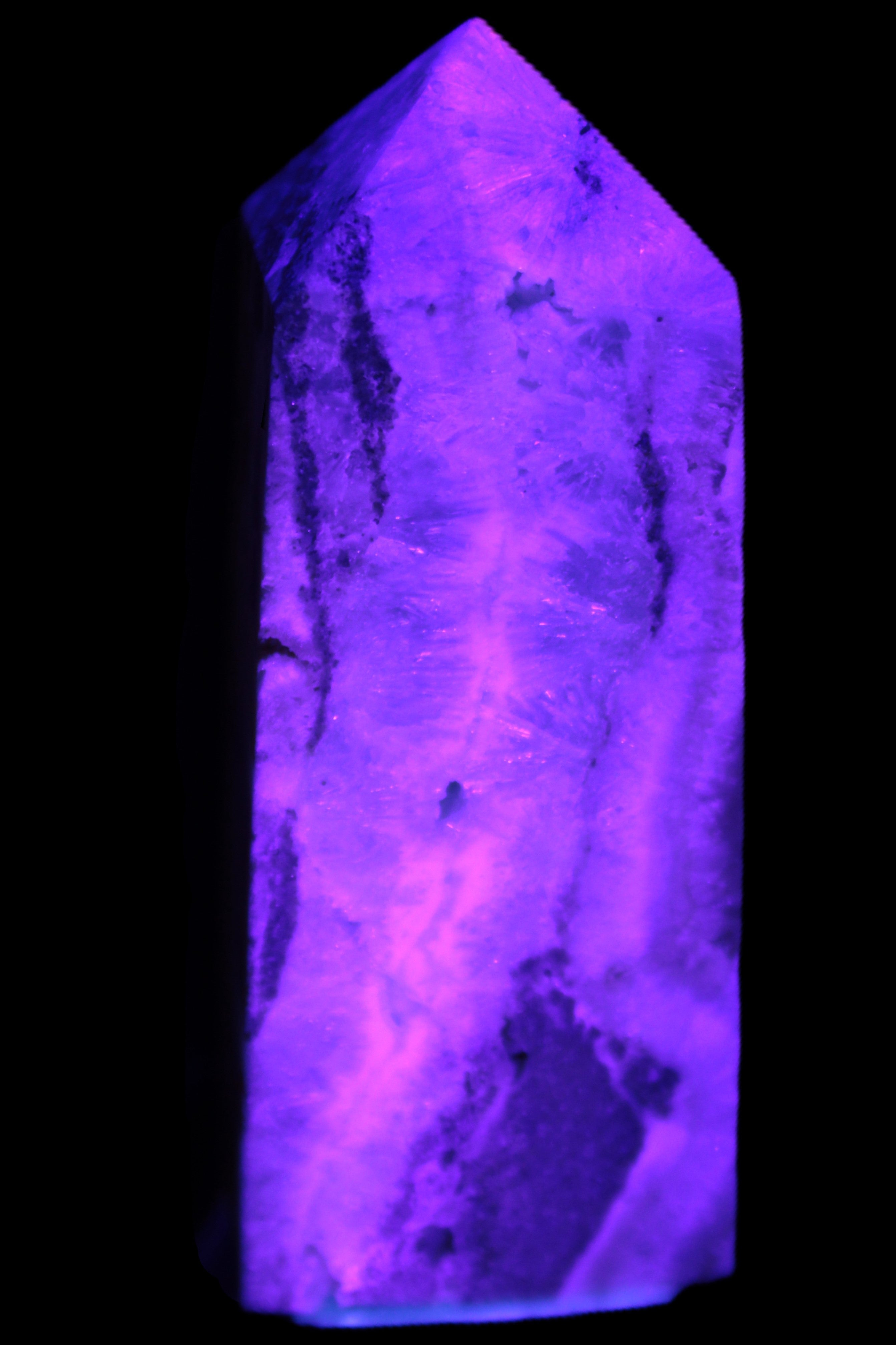 Hemimorphite Sky Blue wand 60mm 56.5g in UV light - Rocks and Things Store
