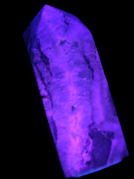 Hemimorphite Sky Blue wand 60mm 56.5g in UV light - Rocks and Things Store