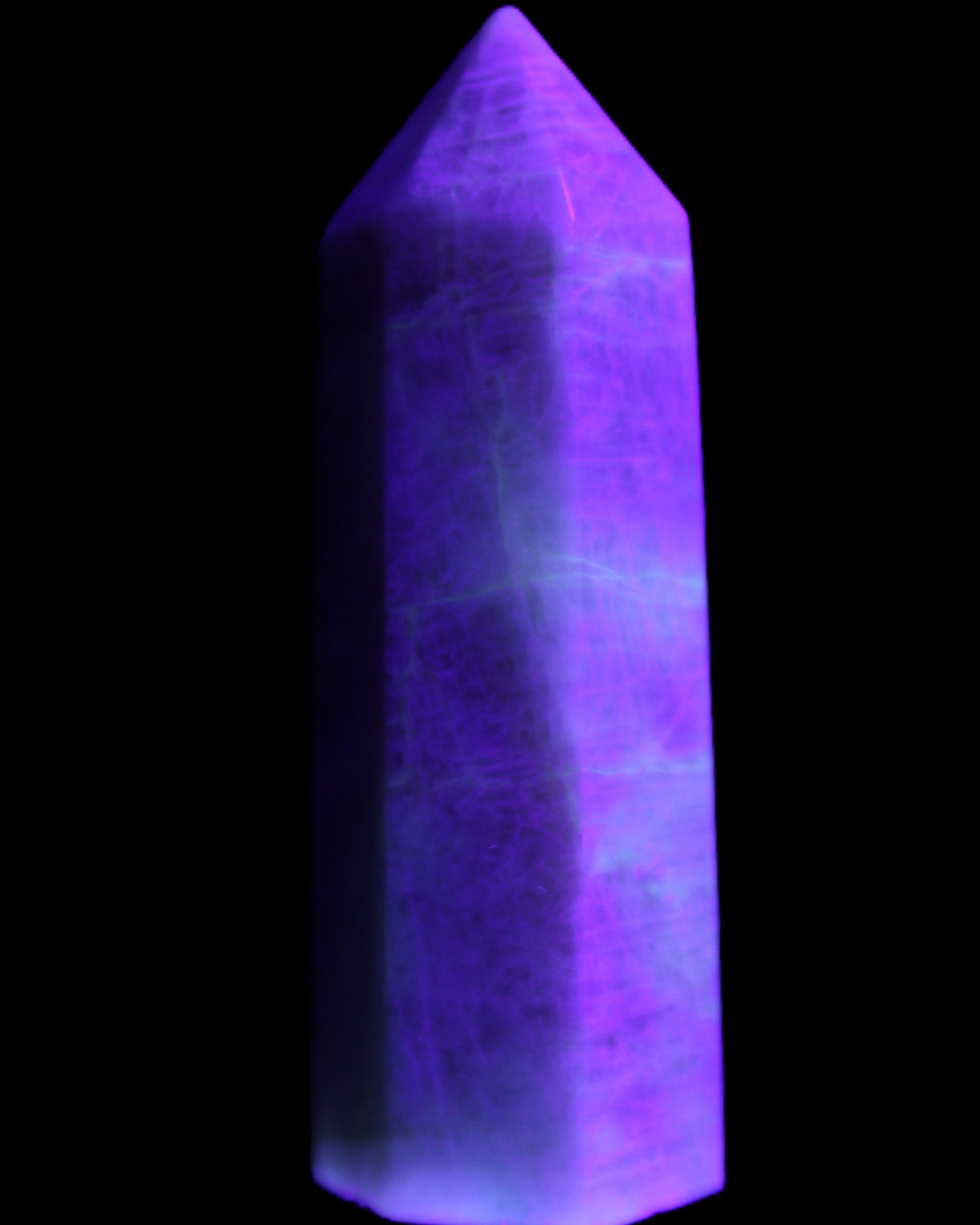 Moonstone wand 77mm 71.8g in UV light - Rocks and Things Store